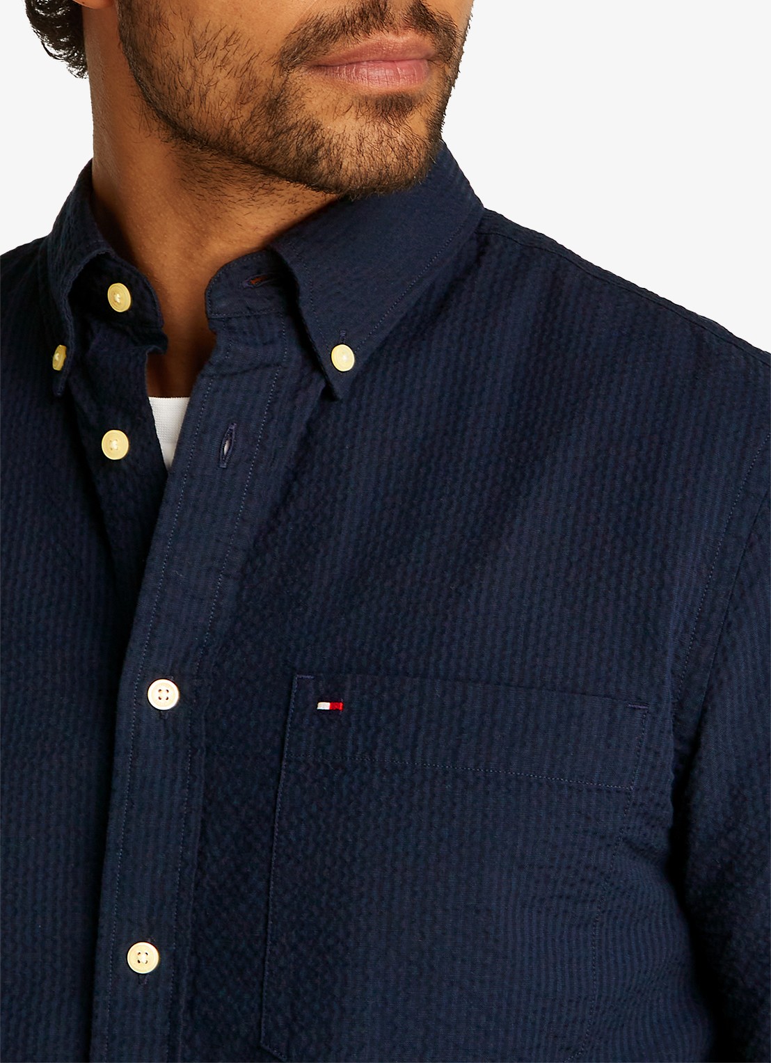 Tommy Hilfiger Seersucker regular fit overhemd met borstzak - detail 2 blauw
