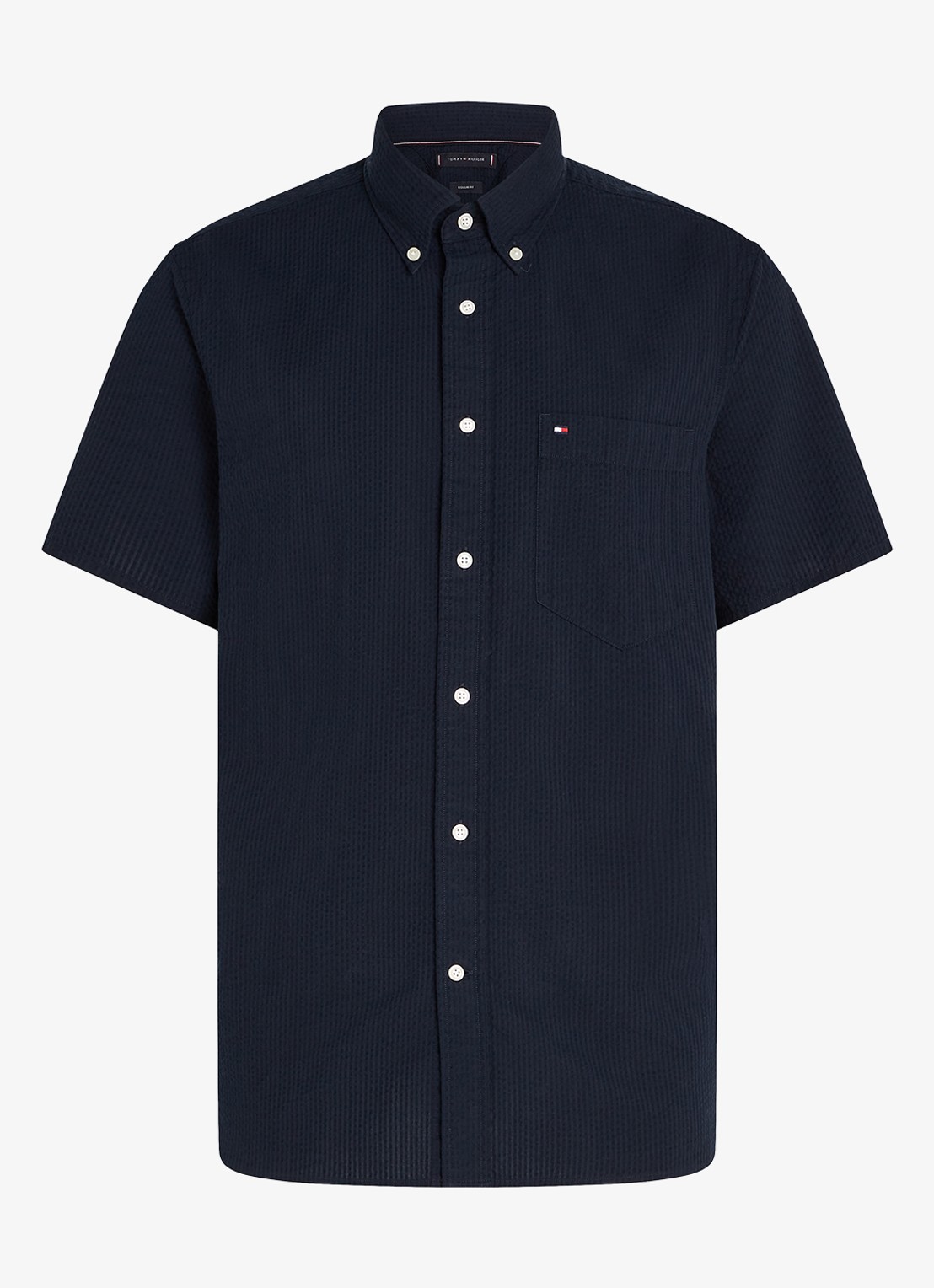Tommy Hilfiger Seersucker regular fit overhemd met borstzak - voorkant 3 blauw