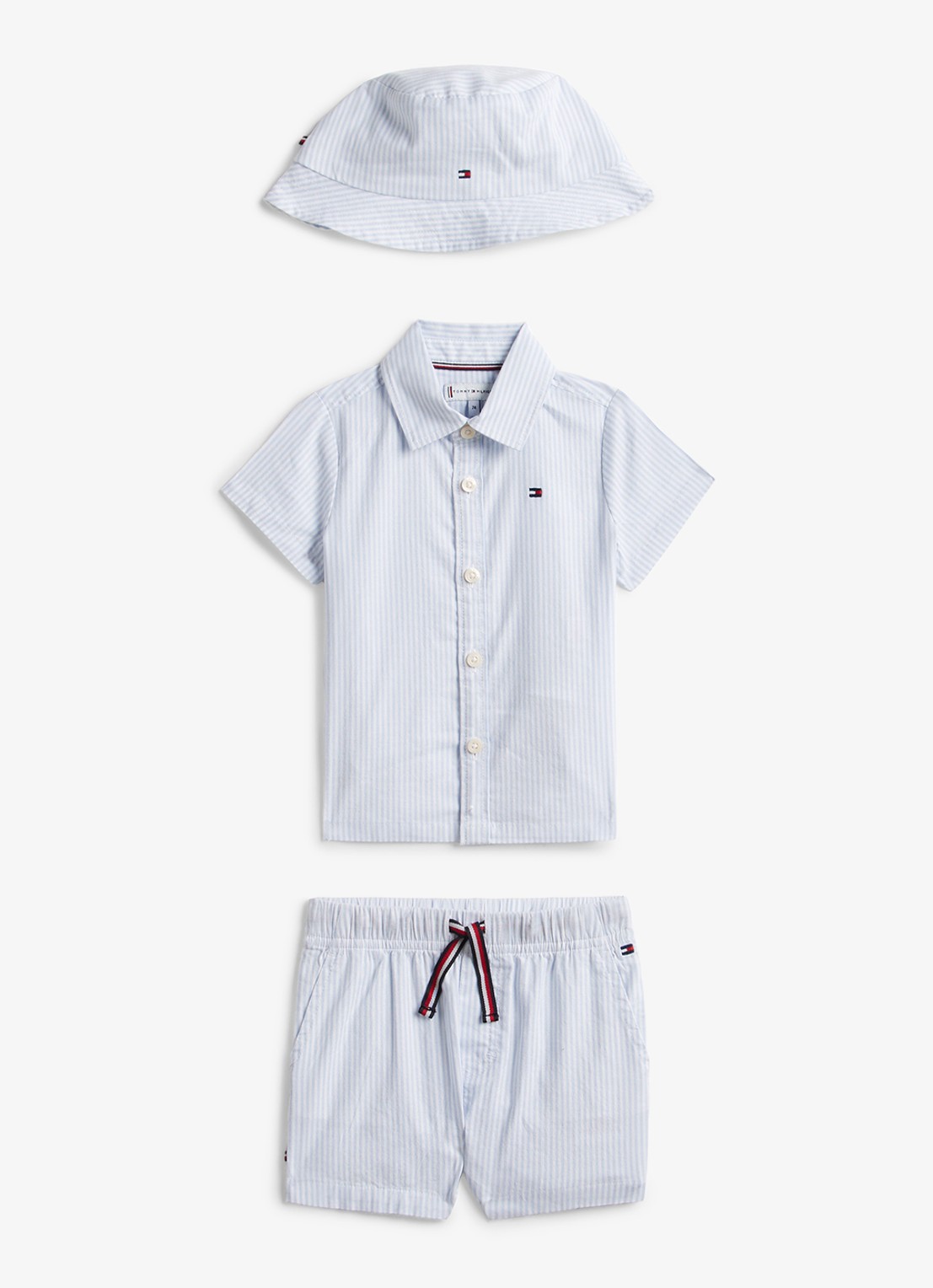 Tommy Hilfiger Set van blouse, korte broek en hoed in giftbox 3-delig - voorkant 2 lichtblauw