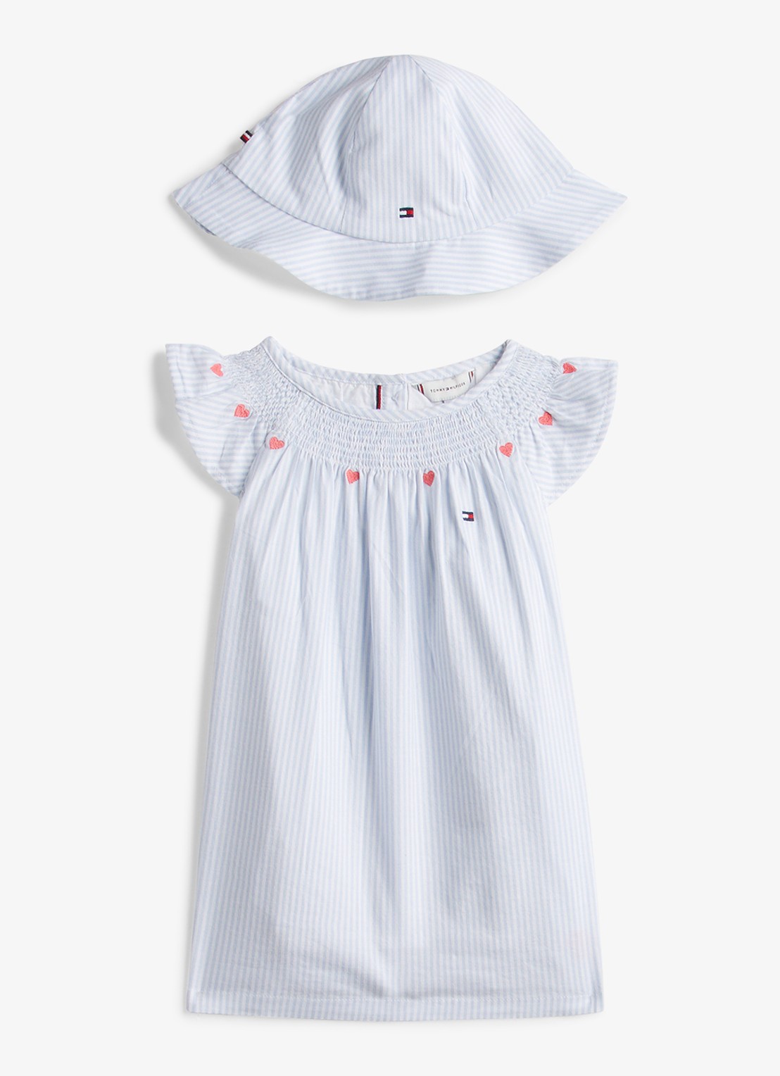 Tommy Hilfiger Set van jurk, bloomer en hoed in giftbox 3-delig - voorkant lichtblauw