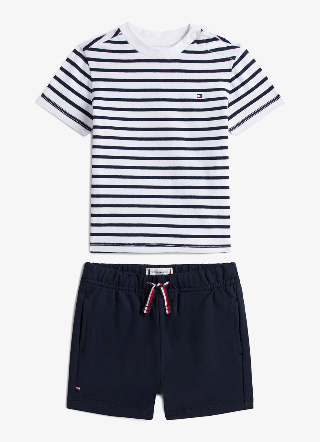 Tommy Hilfiger Set van t-shirt en korte broek met streepprint 2-delig - voorkant donkerblauw