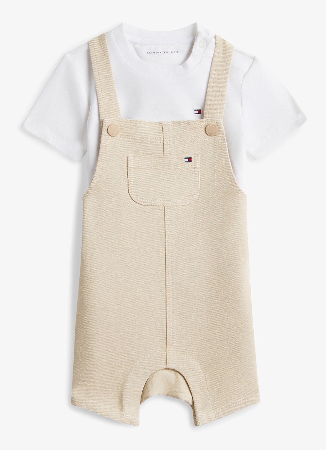 Tommy Hilfiger Set van tuinbroek en t-shirt - voorkant 2 beige