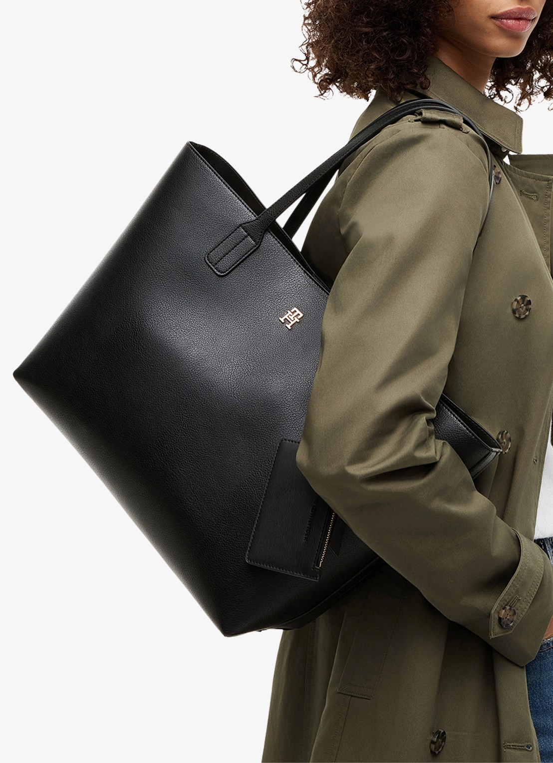 Tommy Hilfiger Shopper met tasbedel - detail zwart