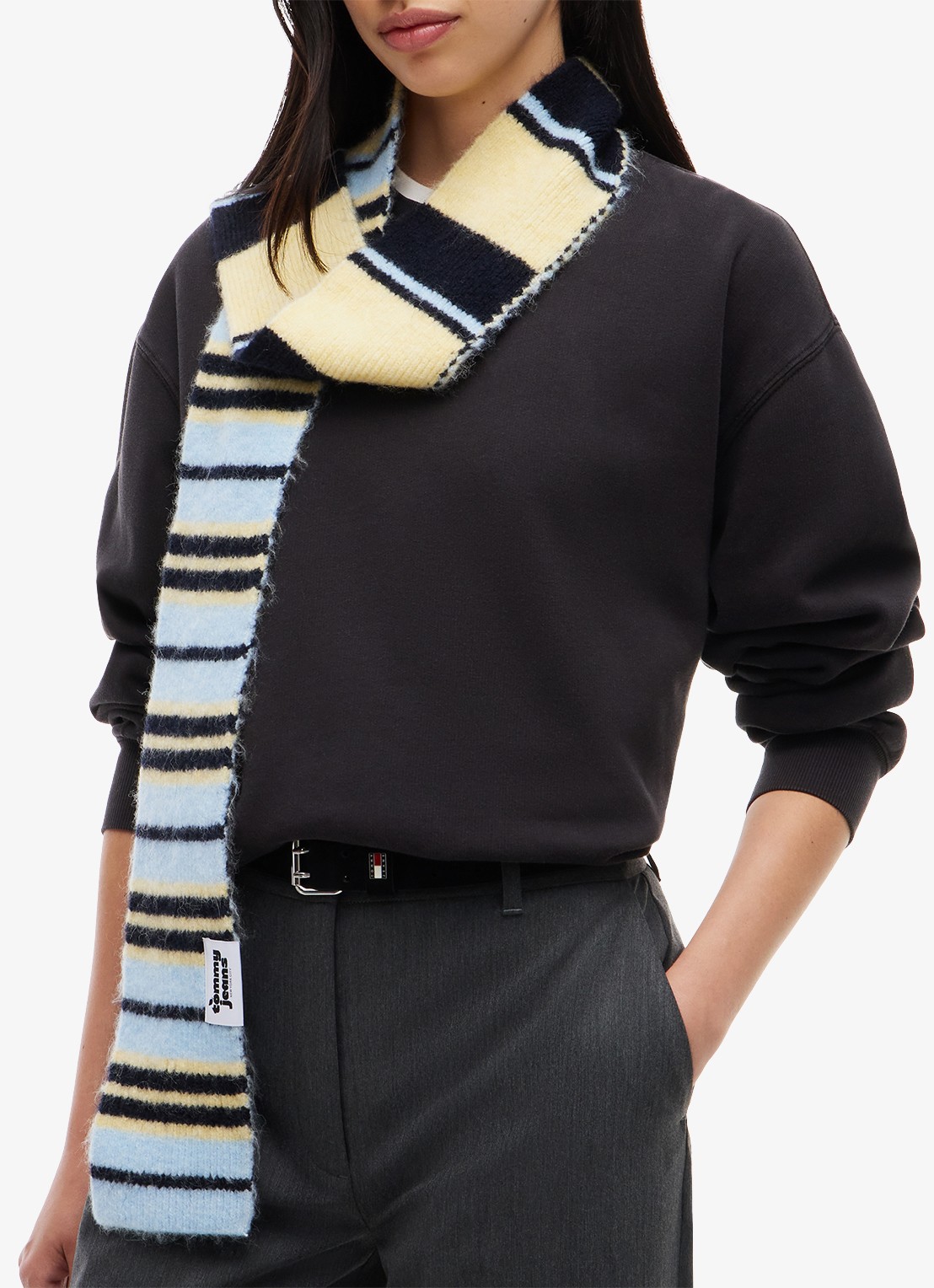 Tommy Hilfiger Sjaal in alpaca wolblend met streepdessin  - detail geel