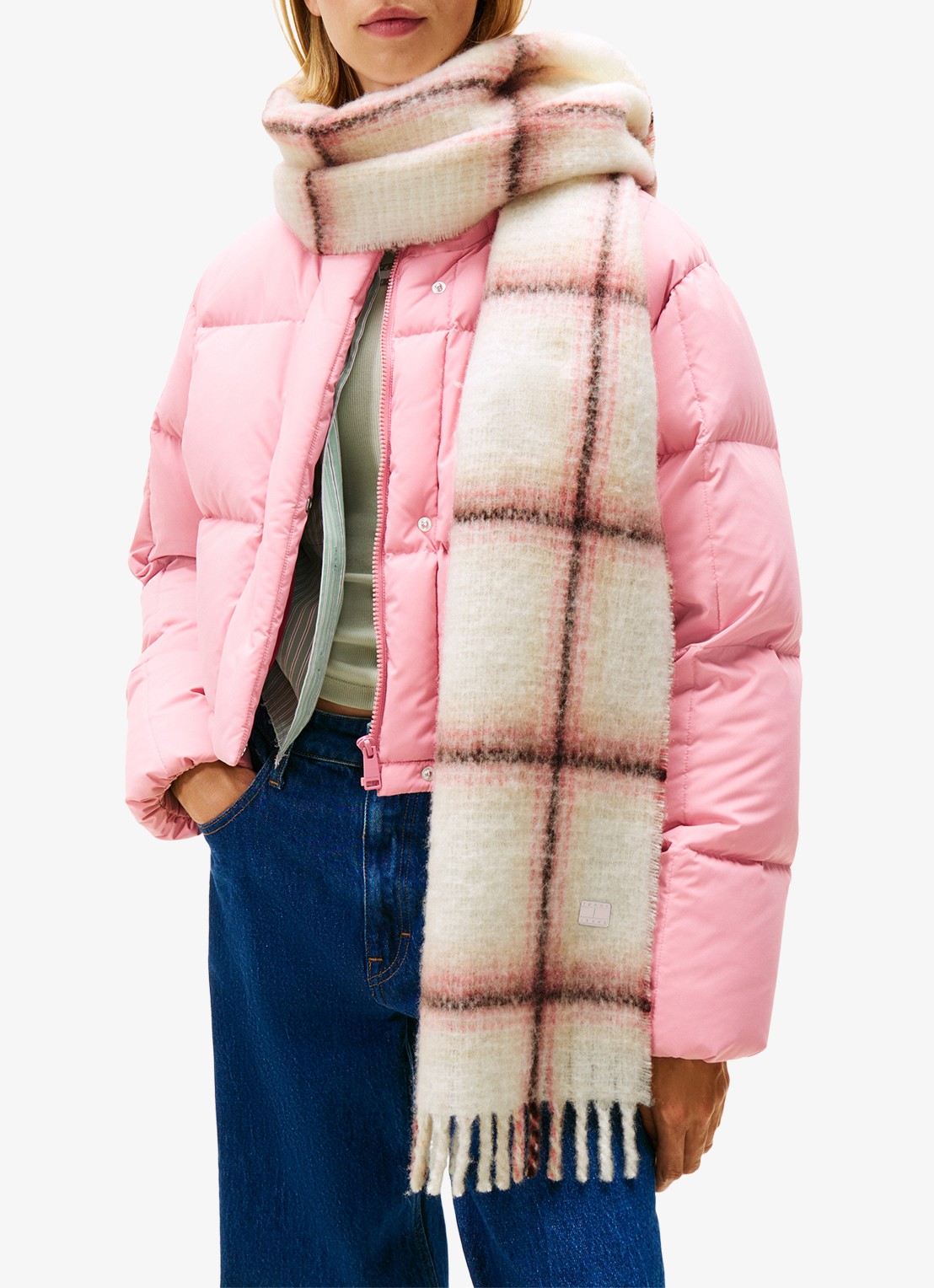 Tommy Hilfiger Sjaal met ruitdessin - detail 3 roze