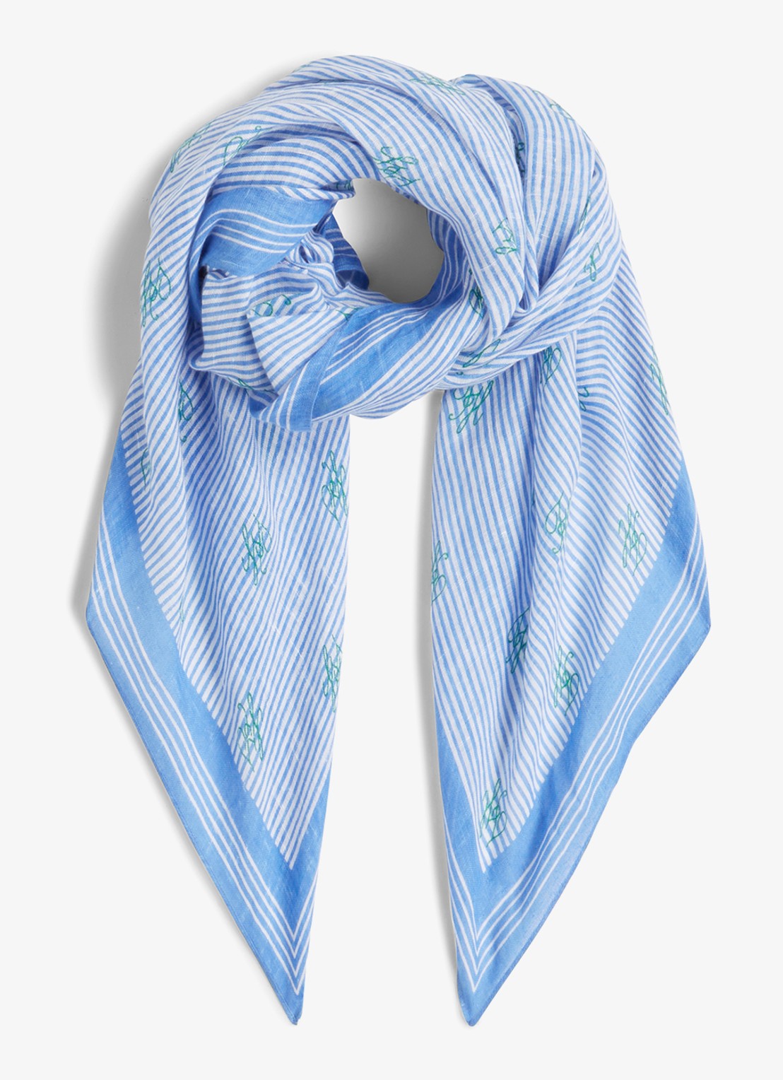 Tommy Hilfiger Sjaal van linnen met streepprint - voorkant 3 blauw
