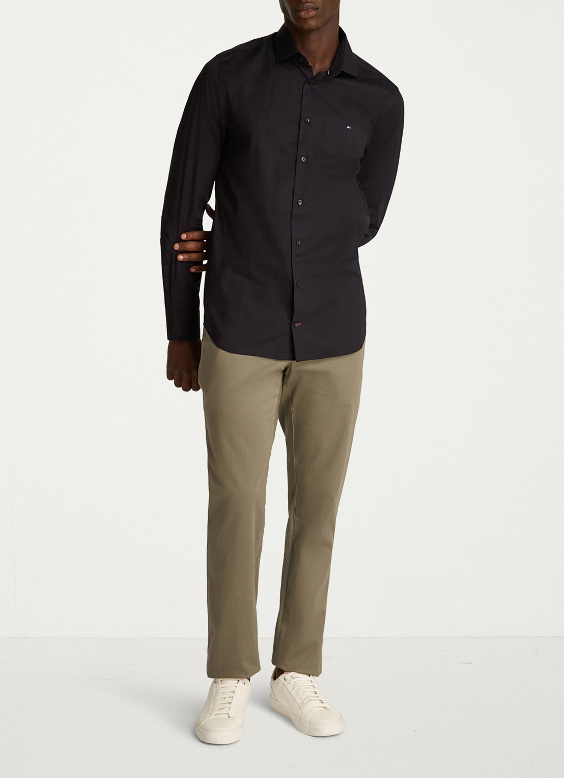 Tommy Hilfiger Slim fit overhemd met logo - voorkant 2 zwart