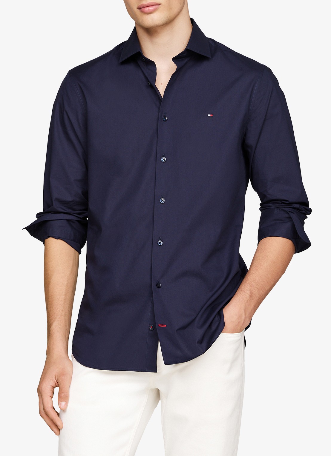 Tommy Hilfiger Slim fit overhemd met logo - detail donkerblauw