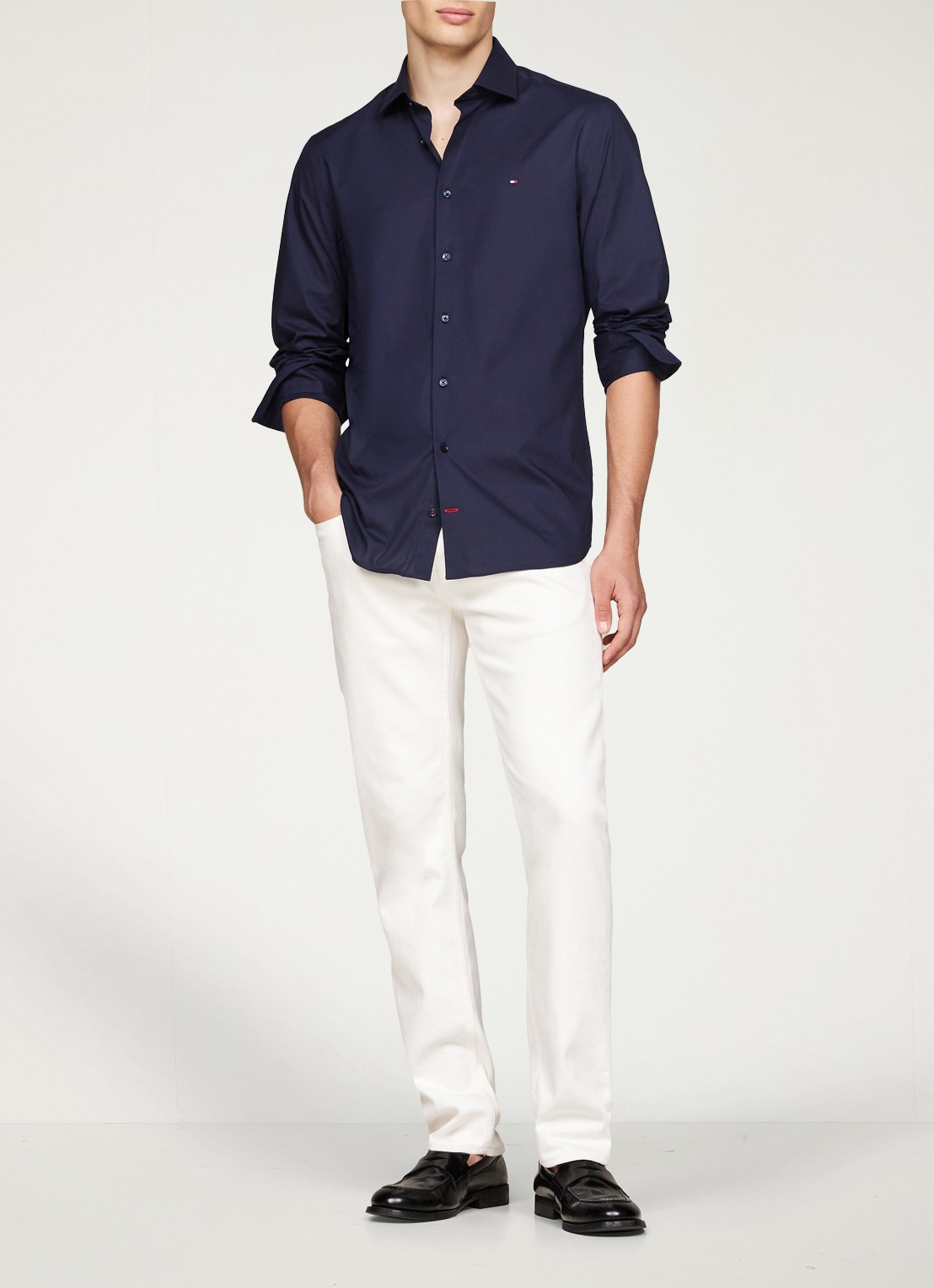 Tommy Hilfiger Slim fit overhemd met logo - voorkant 5 donkerblauw