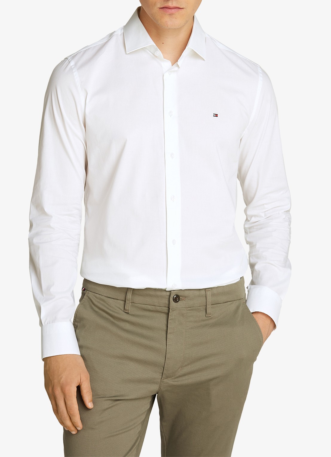 Tommy Hilfiger Slim fit overhemd met logo - detail wit