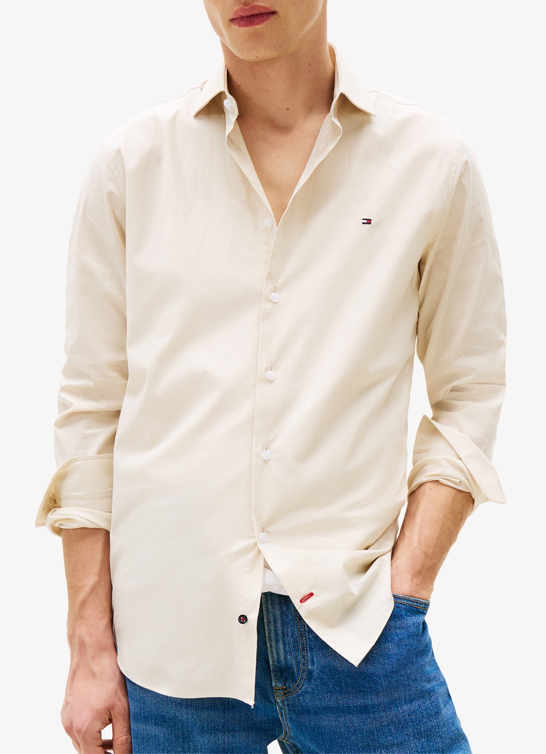 Tommy Hilfiger Slim fit overhemd met logo - detail 4 beige