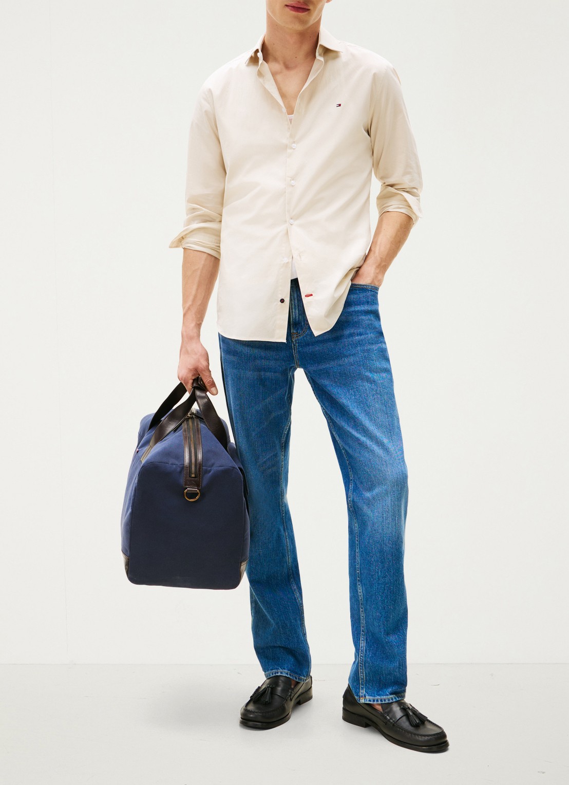 Tommy Hilfiger Slim fit overhemd met logo - voorkant 2 beige