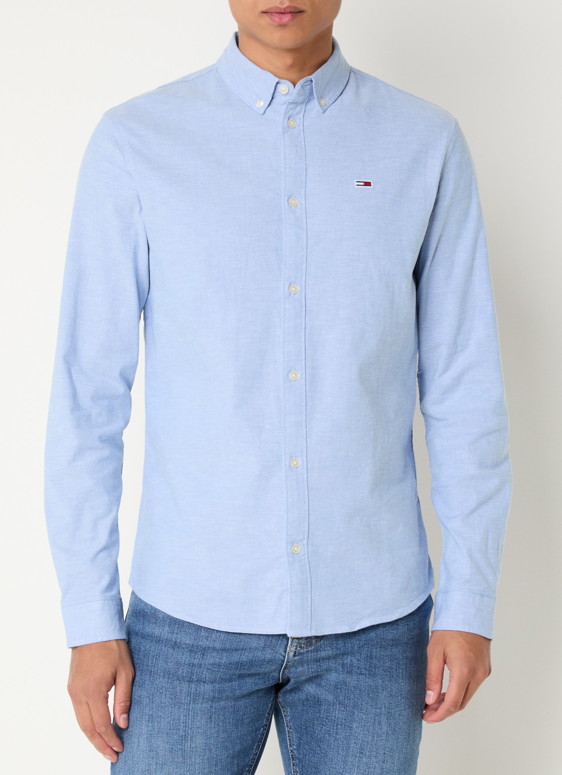 Tommy Hilfiger Slim fit overhemd met logoborduring - detail lichtblauw