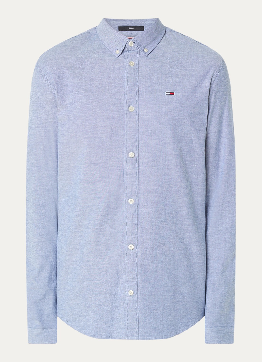 Tommy Hilfiger Slim fit overhemd met logoborduring - voorkant staalblauw