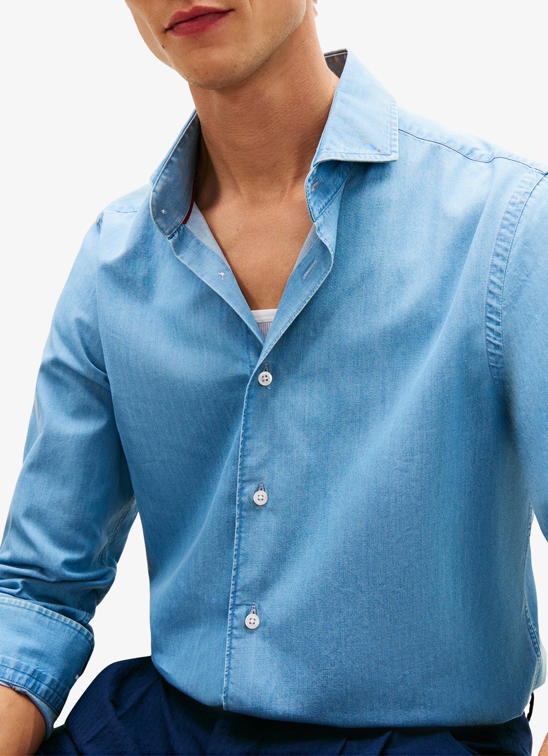 Tommy Hilfiger Slim fit overhemd van denim - detail 4 lichtblauw