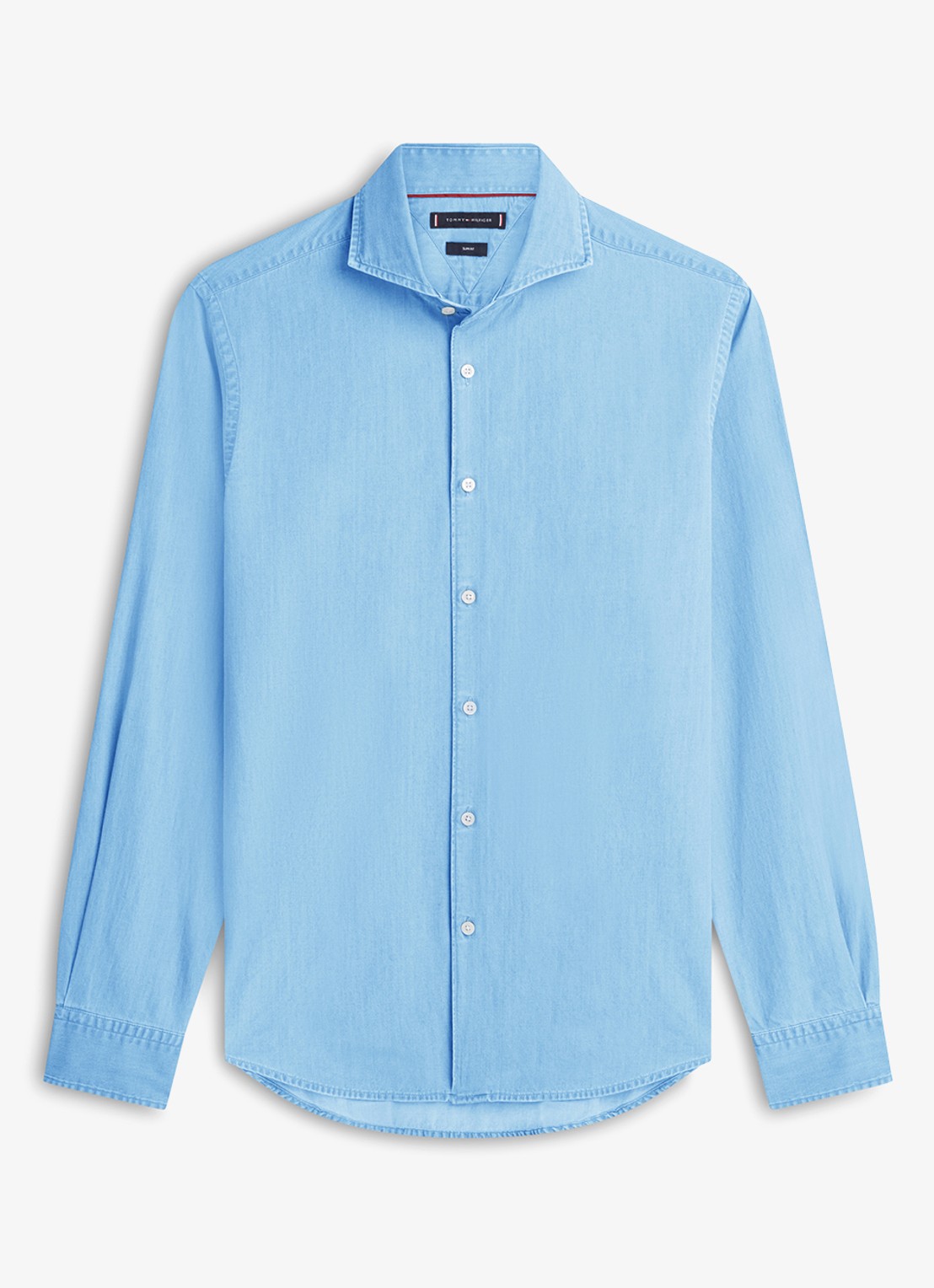 Tommy Hilfiger Slim fit overhemd van denim - voorkant lichtblauw