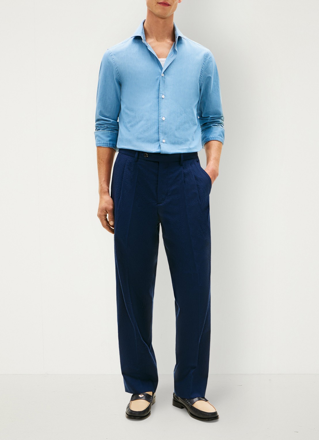 Tommy Hilfiger Slim fit overhemd van denim - voorkant 2 lichtblauw