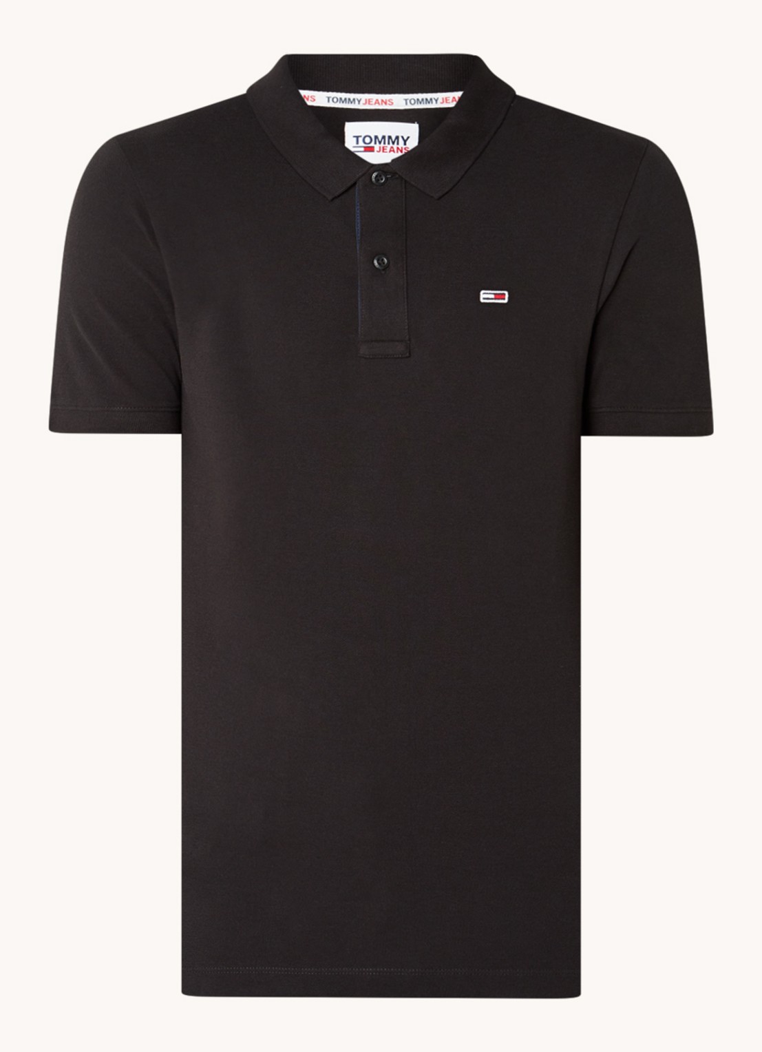 Tommy Hilfiger Slim fit polo van katoen met logo  - voorkant 2 zwart