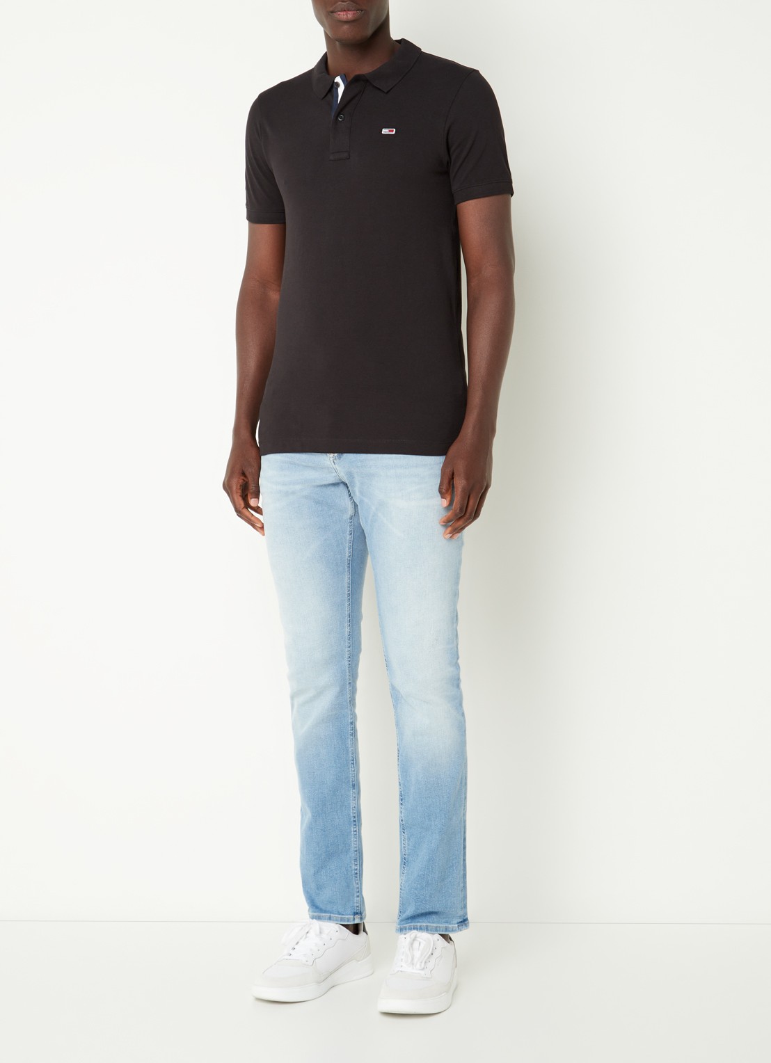 Tommy Hilfiger Slim fit polo van katoen met logo  - voorkant 3 zwart