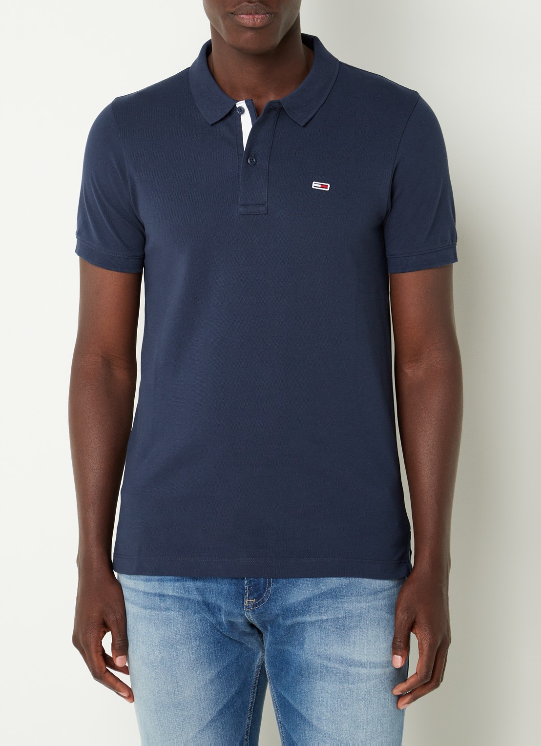 Tommy Hilfiger Slim fit polo van katoen met logo  - detail 4 donkerblauw