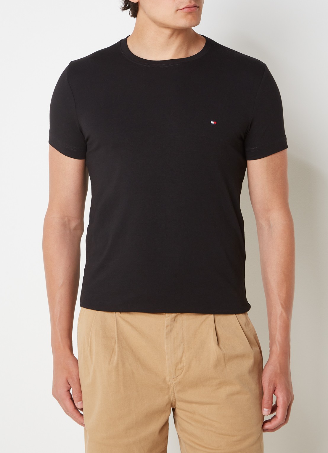 Tommy Hilfiger Slim fit T-shirt met logoborduring  - detail 4 zwart
