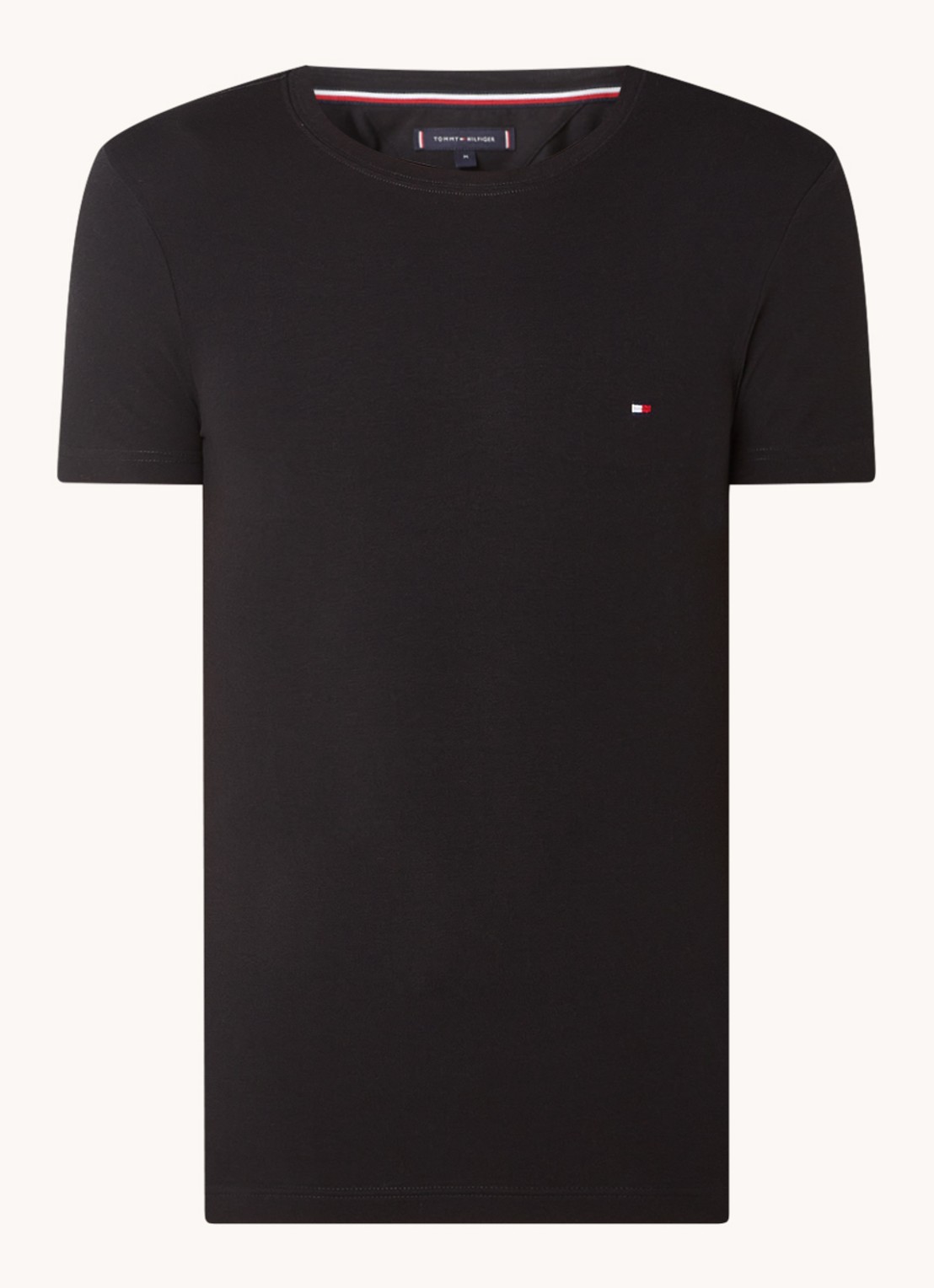 Tommy Hilfiger Slim fit T-shirt met logoborduring  - voorkant zwart