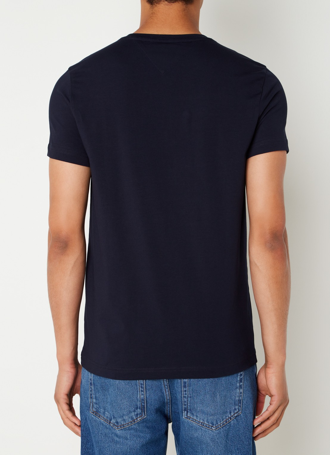 Tommy Hilfiger Slim fit T-shirt met logoborduring  - achterkant donkerblauw