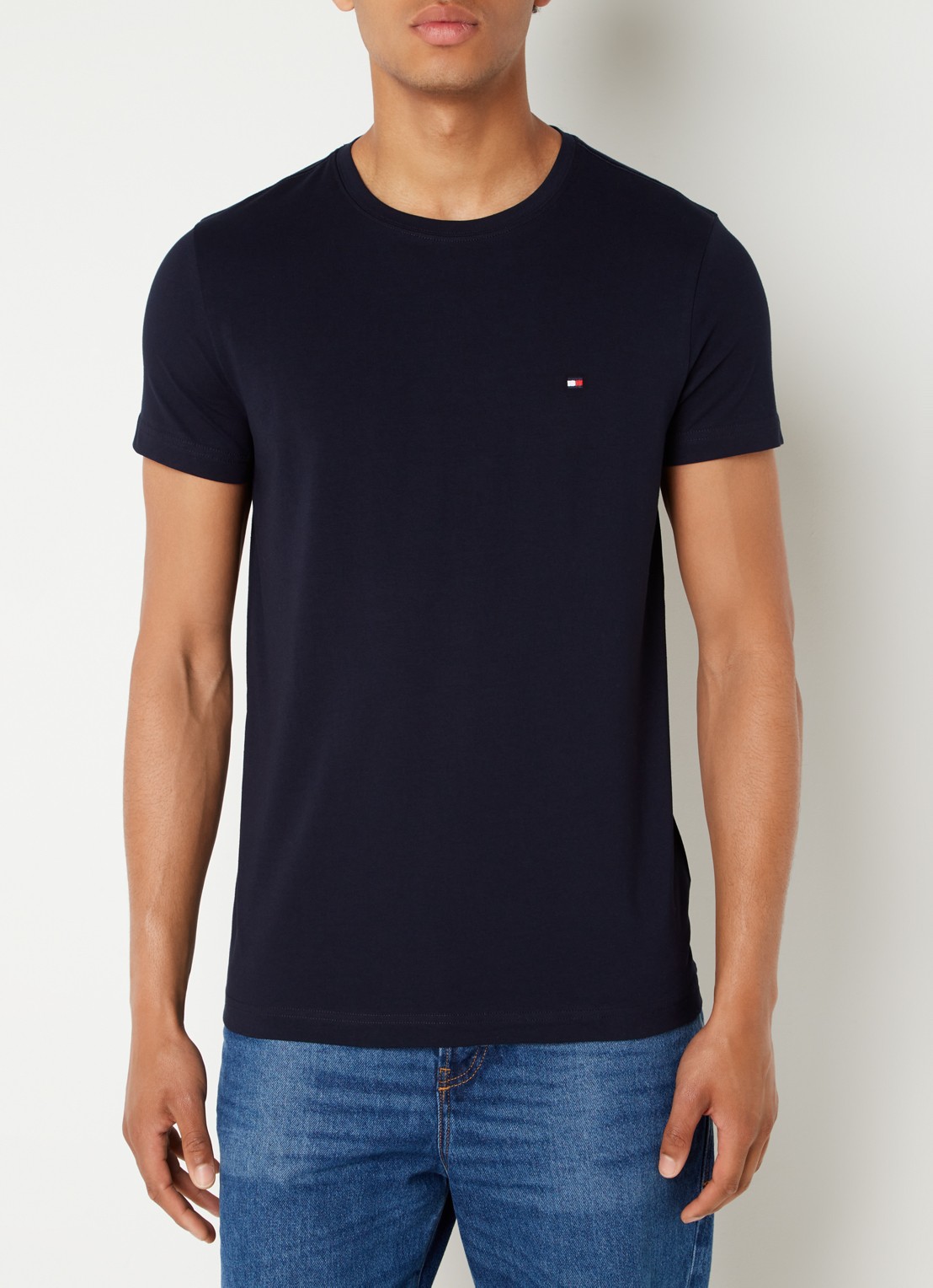 Tommy Hilfiger Slim fit T-shirt met logoborduring  - detail 4 donkerblauw