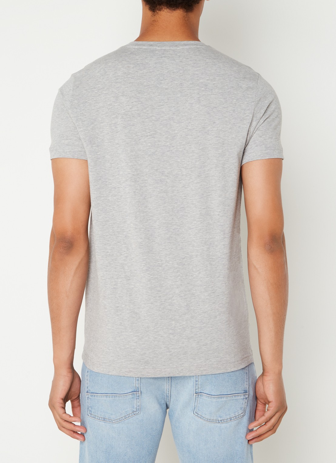 Tommy Hilfiger Slim fit T-shirt met logoborduring  - achterkant grijsmele