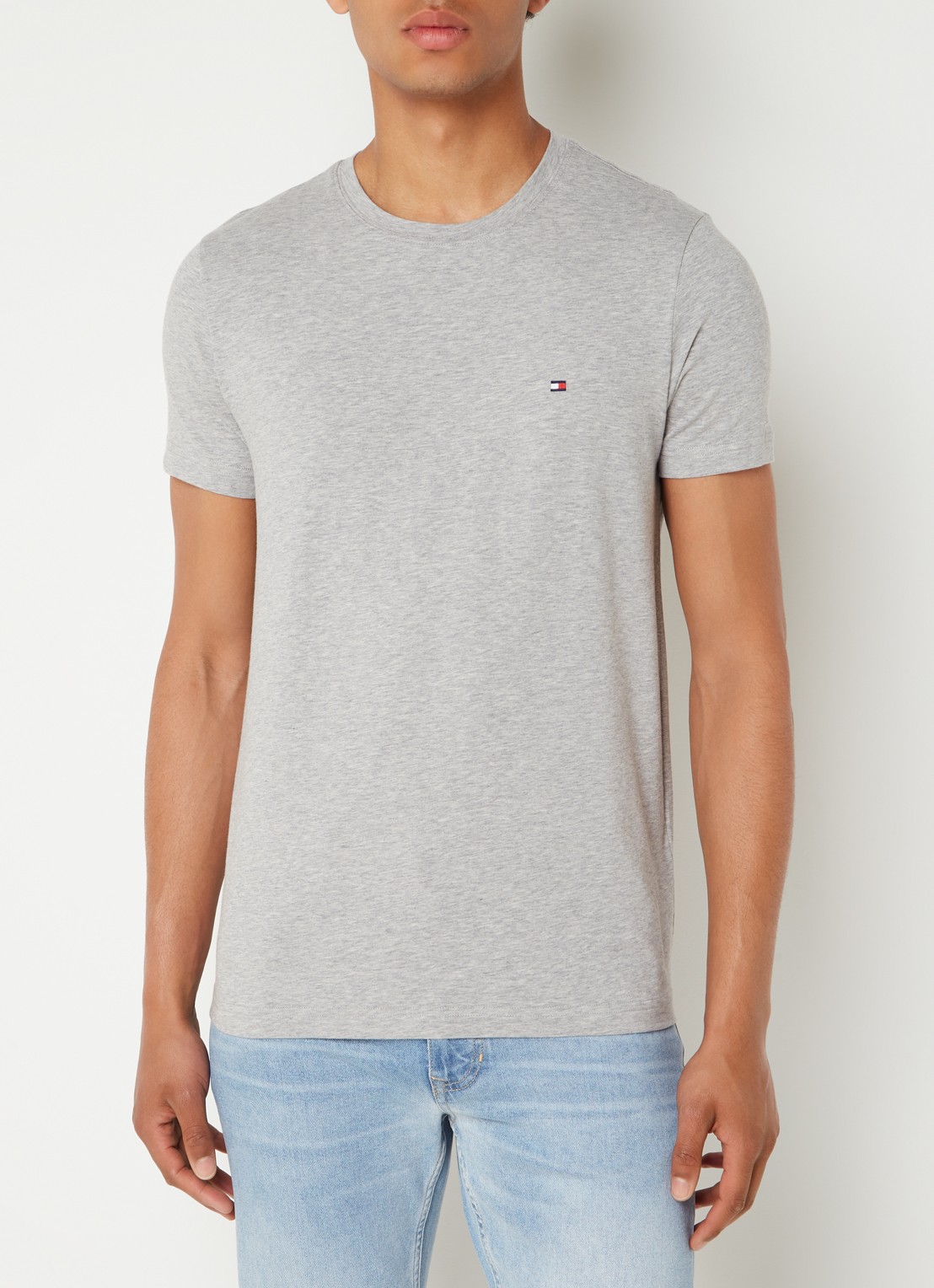 Tommy Hilfiger Slim fit T-shirt met logoborduring  - detail 4 grijsmele