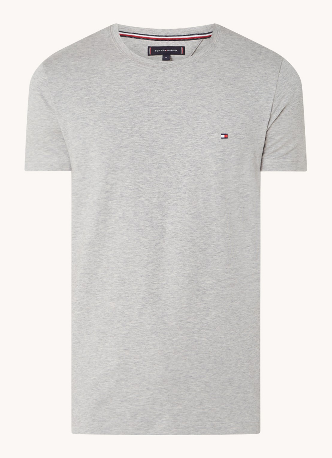 Tommy Hilfiger Slim fit T-shirt met logoborduring  - voorkant 2 grijsmele