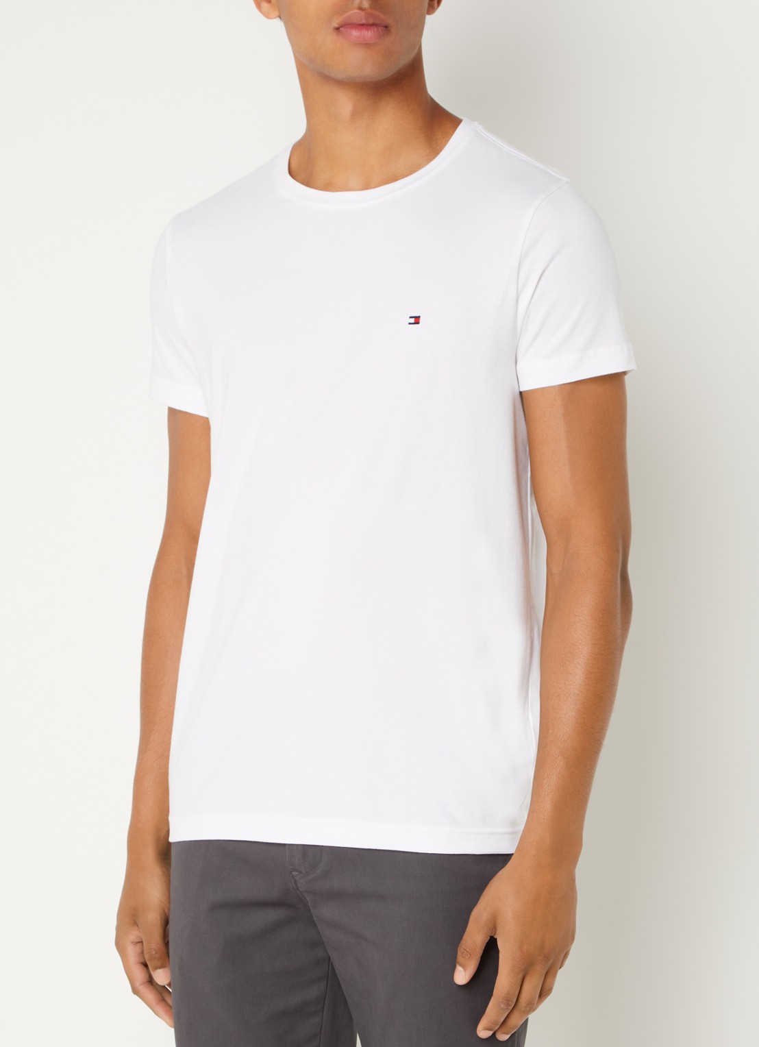 Tommy Hilfiger Slim fit T-shirt met logoborduring  - detail 4 wit