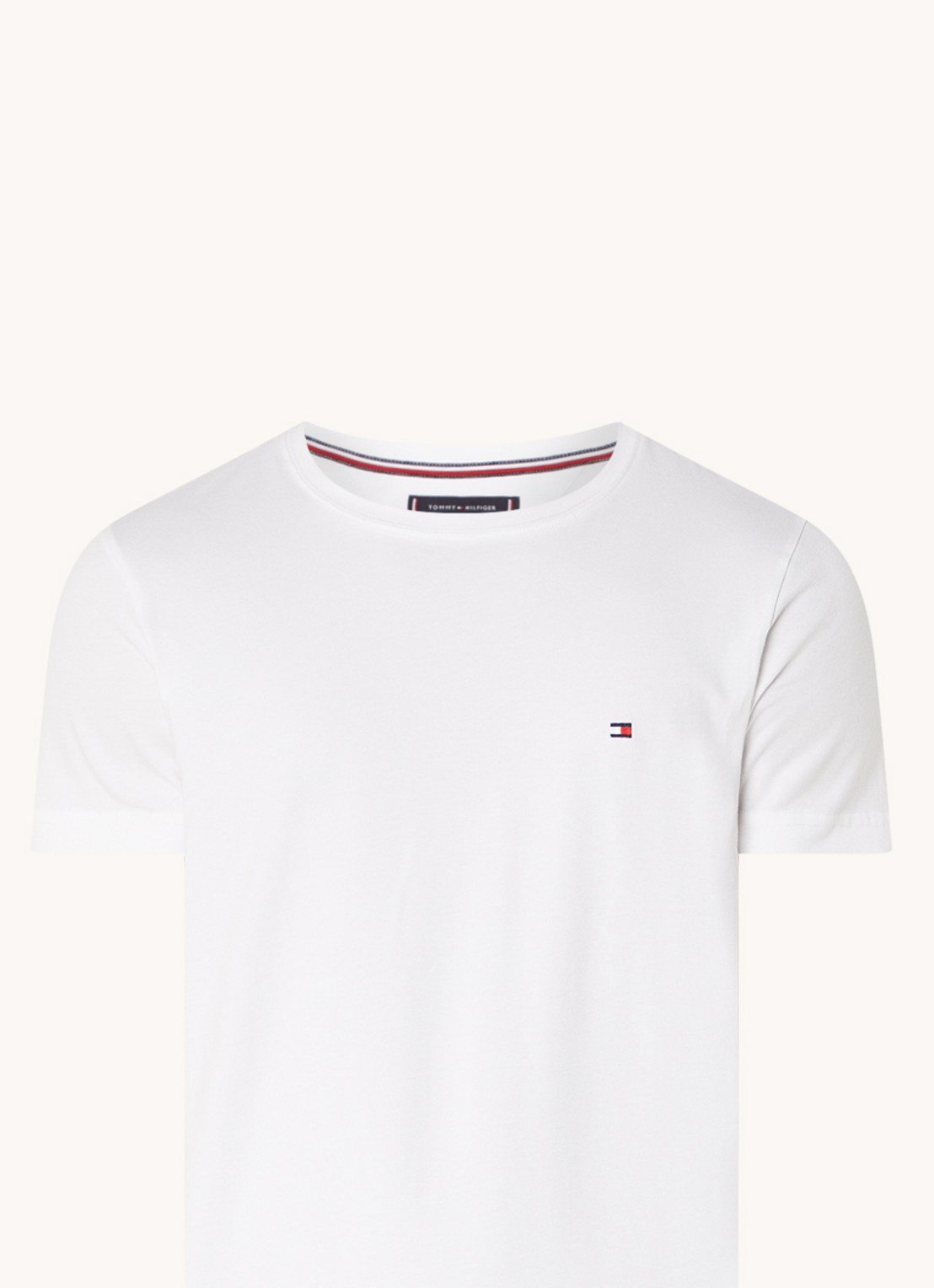 Tommy Hilfiger Slim fit T-shirt met logoborduring  - voorkant wit