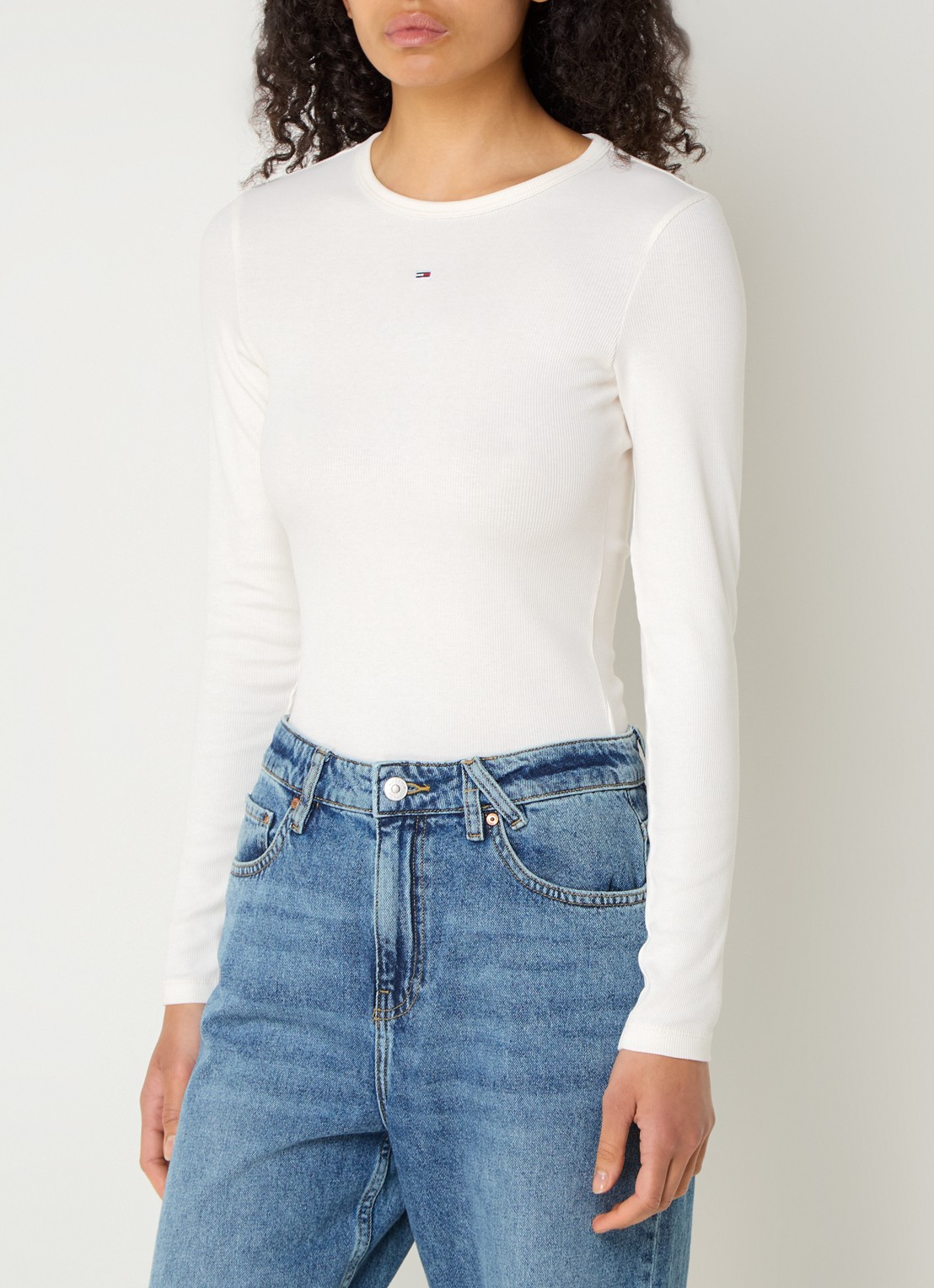 Tommy Hilfiger Slim Ribbed Long Sleeve T-Shirt - detail 4 gebroken wit