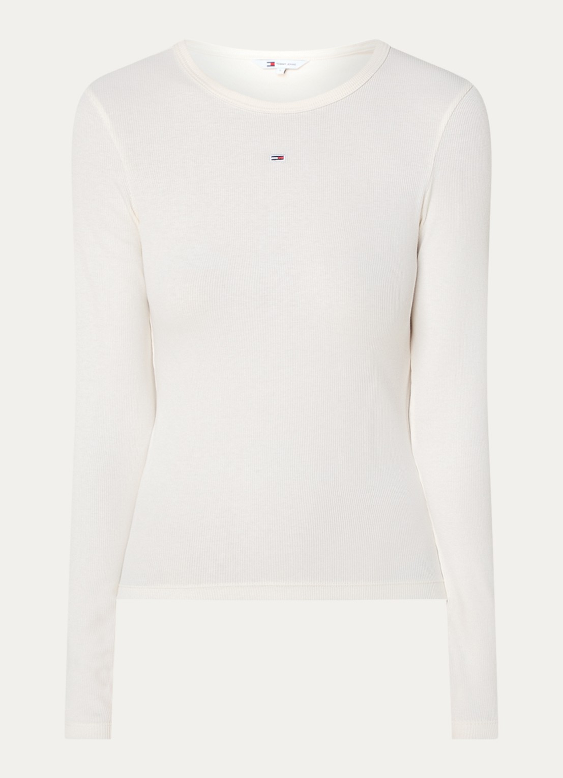 Tommy Hilfiger Slim Ribbed Long Sleeve T-Shirt - voorkant gebroken wit