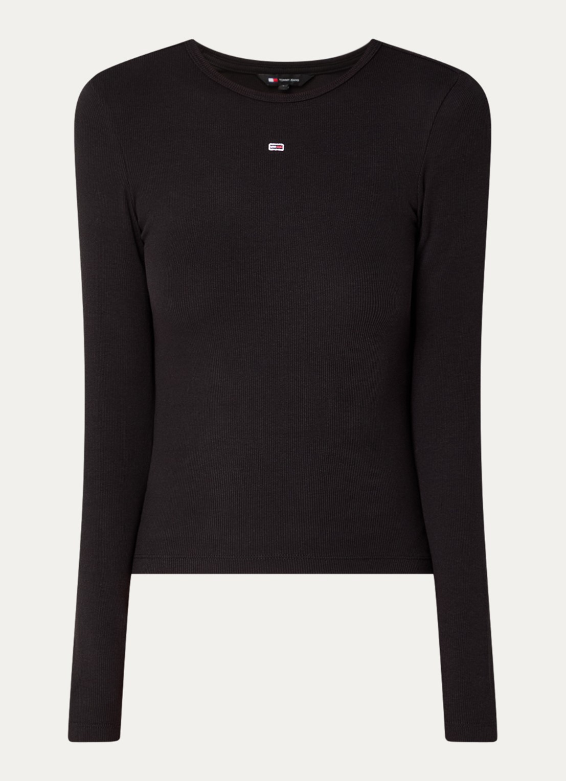 Tommy Hilfiger Slim Ribbed Long Sleeve T-Shirt - voorkant 3 zwart