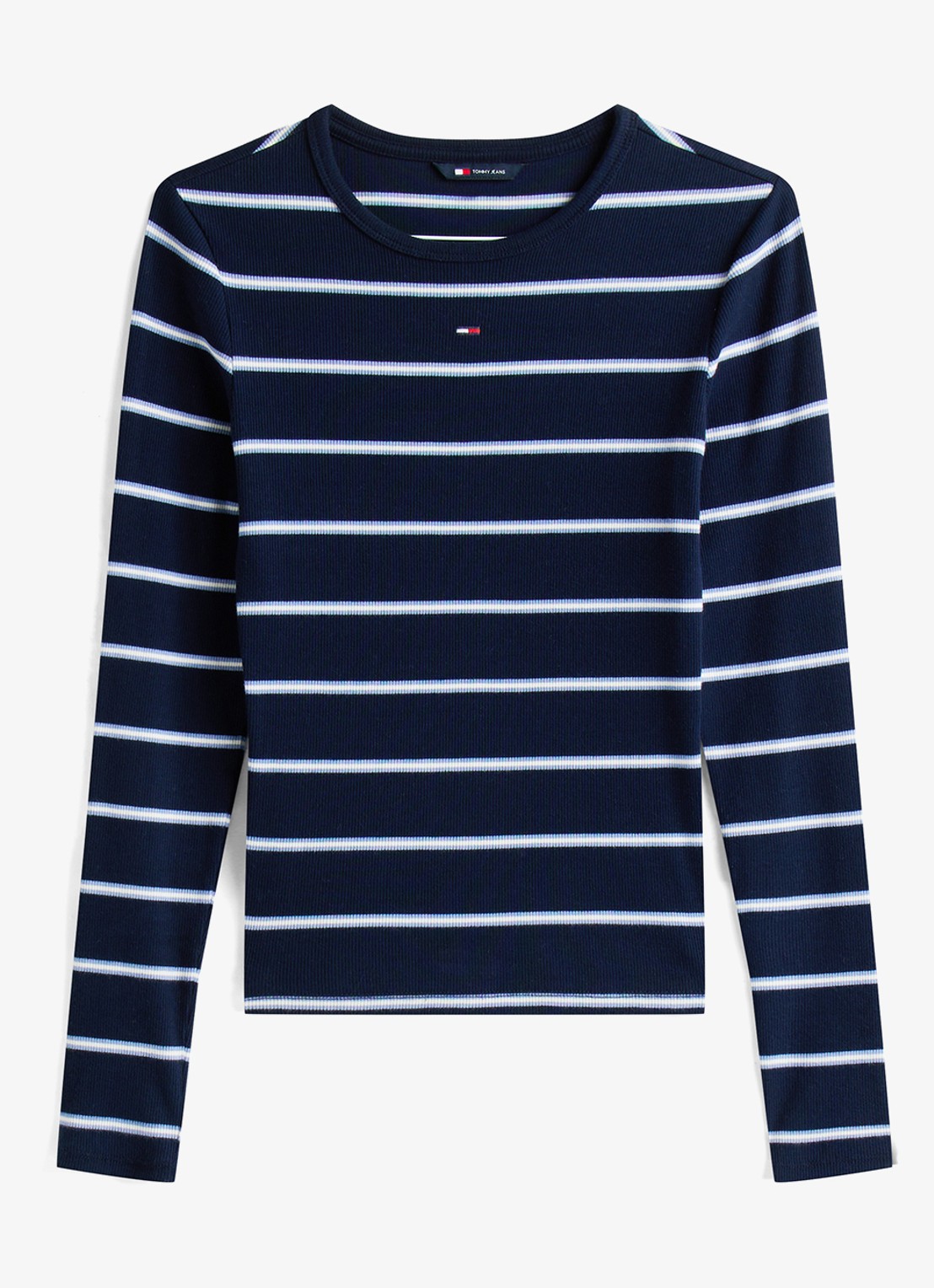 Tommy Hilfiger Slim Ribbed Long Sleeve T-Shirt - voorkant 4 dark night navy / stripe-0a6 / blauw