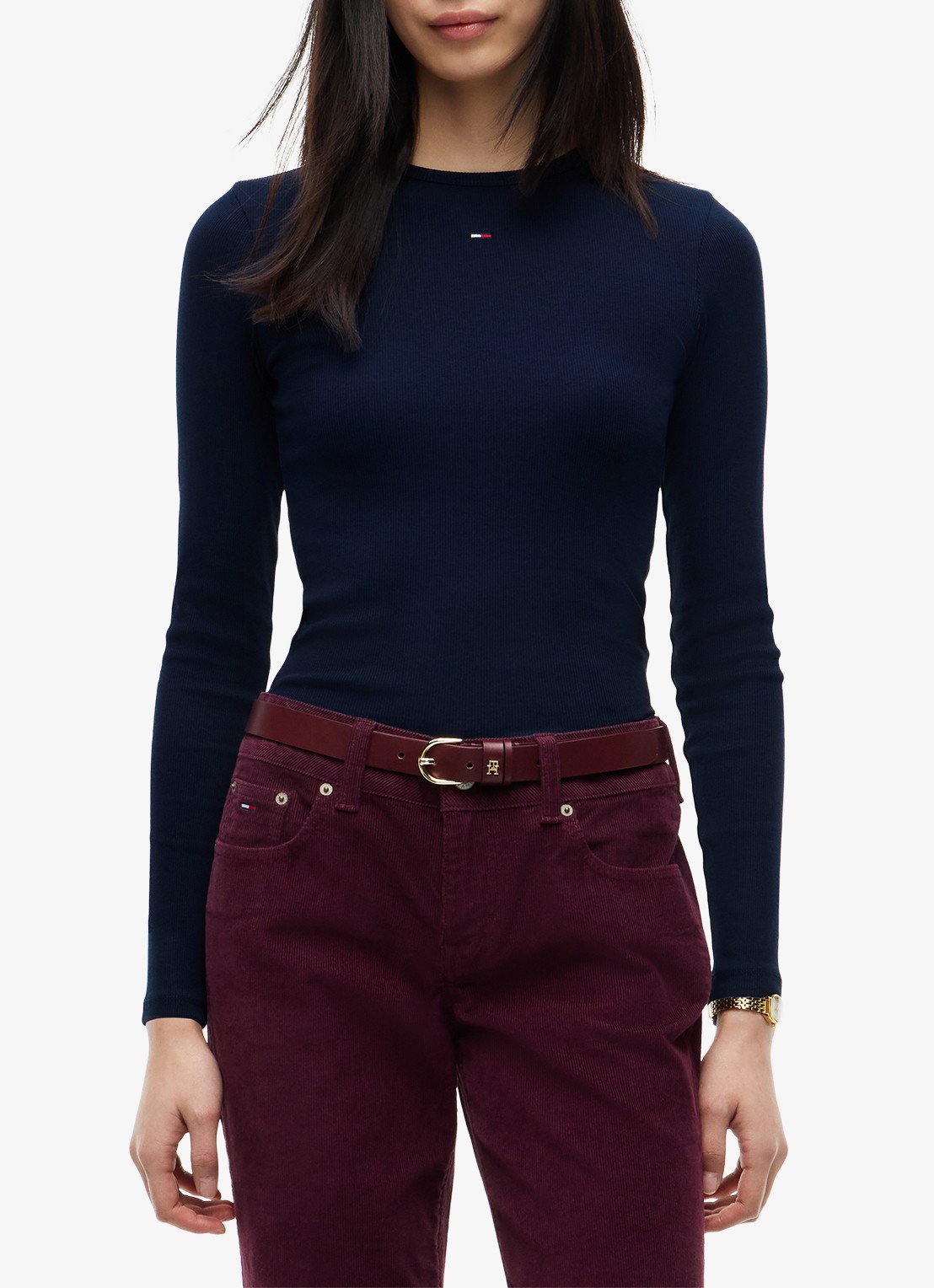 Tommy Hilfiger Slim Ribbed Long Sleeve T-Shirt - detail dark blue-c1g / blauw