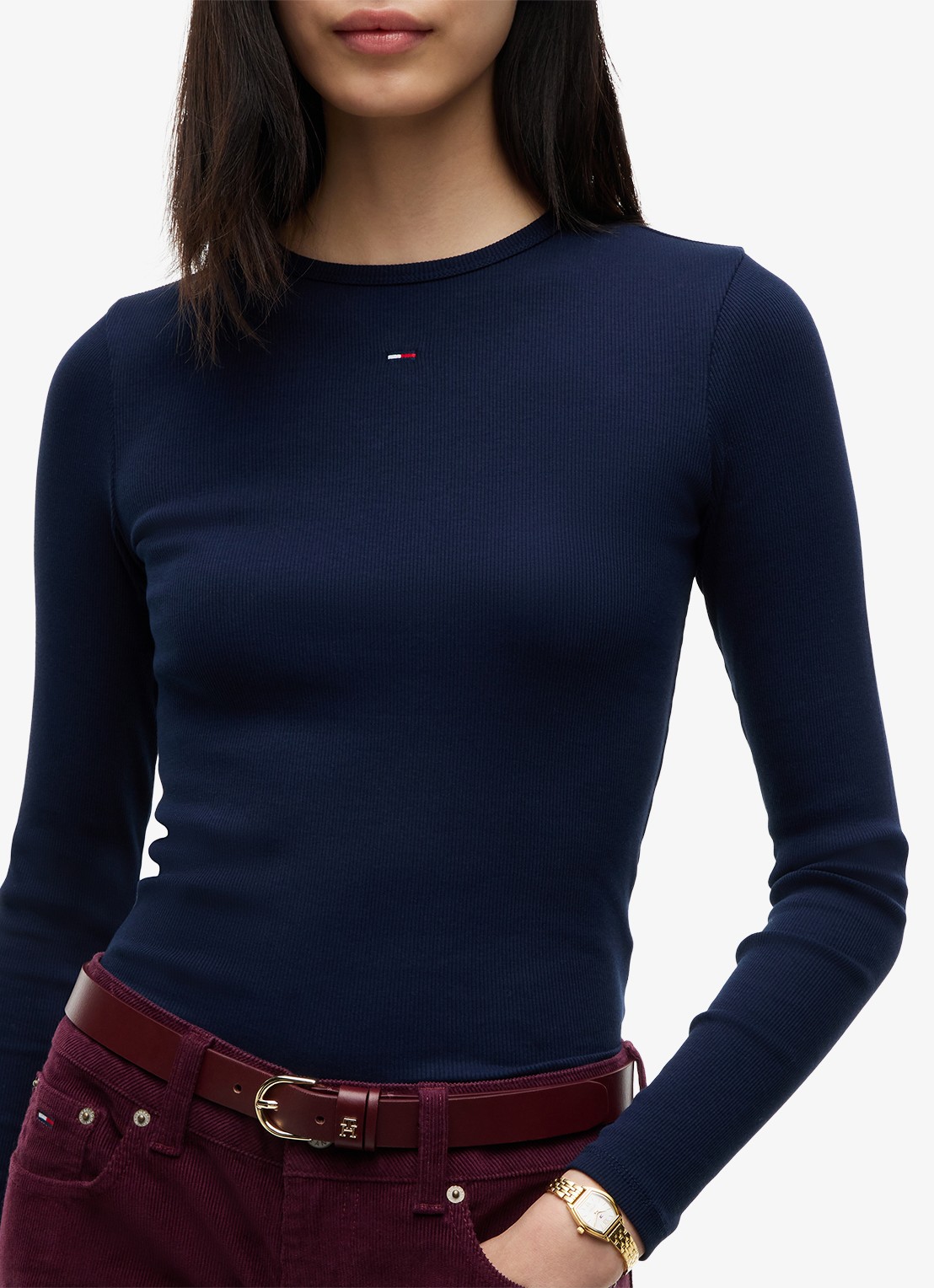 Tommy Hilfiger Slim Ribbed Long Sleeve T-Shirt - detail 2 dark blue-c1g / blauw