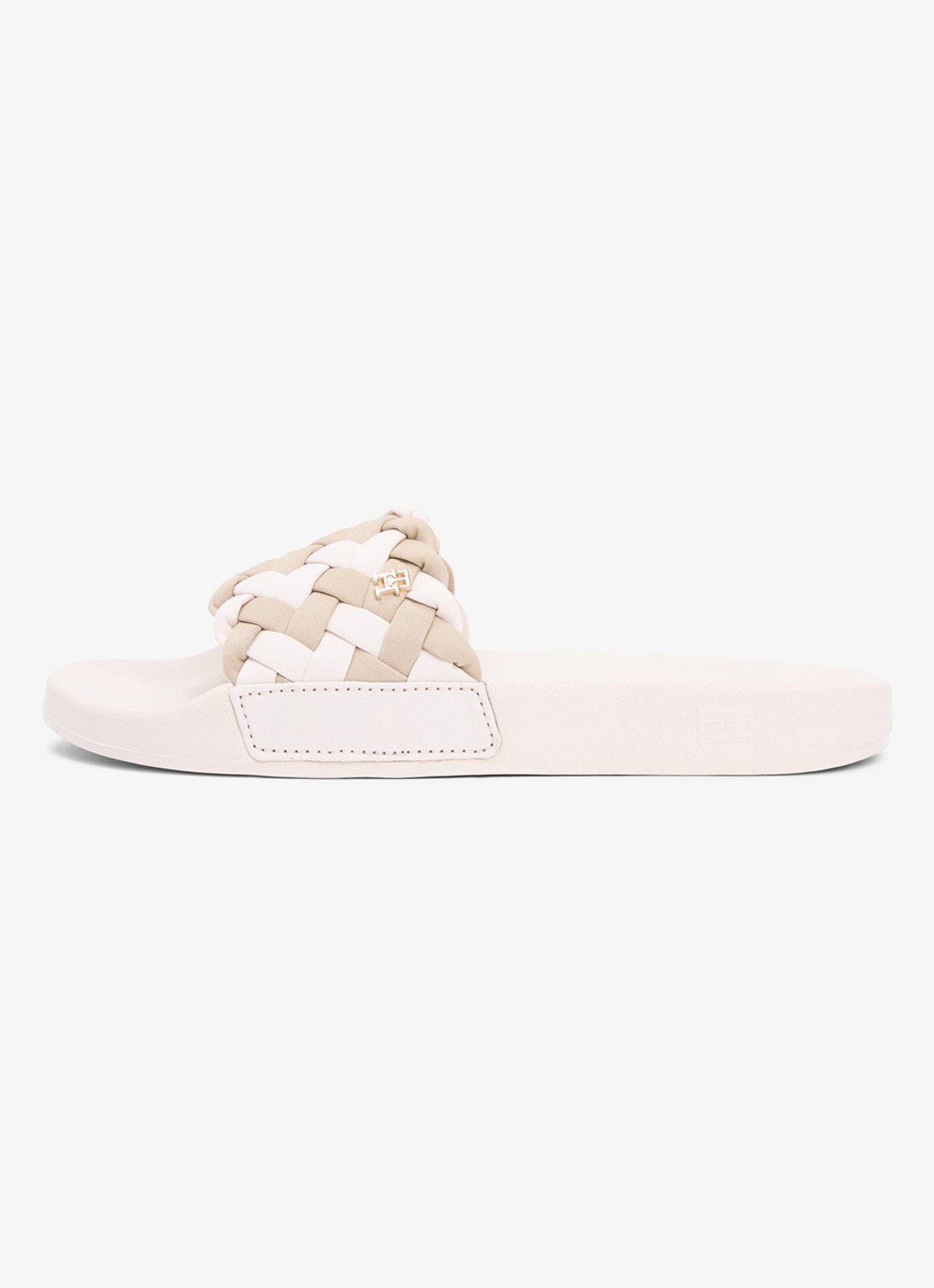 Tommy Hilfiger Slipper met gevlochten details en logo - voorkant 2 beige