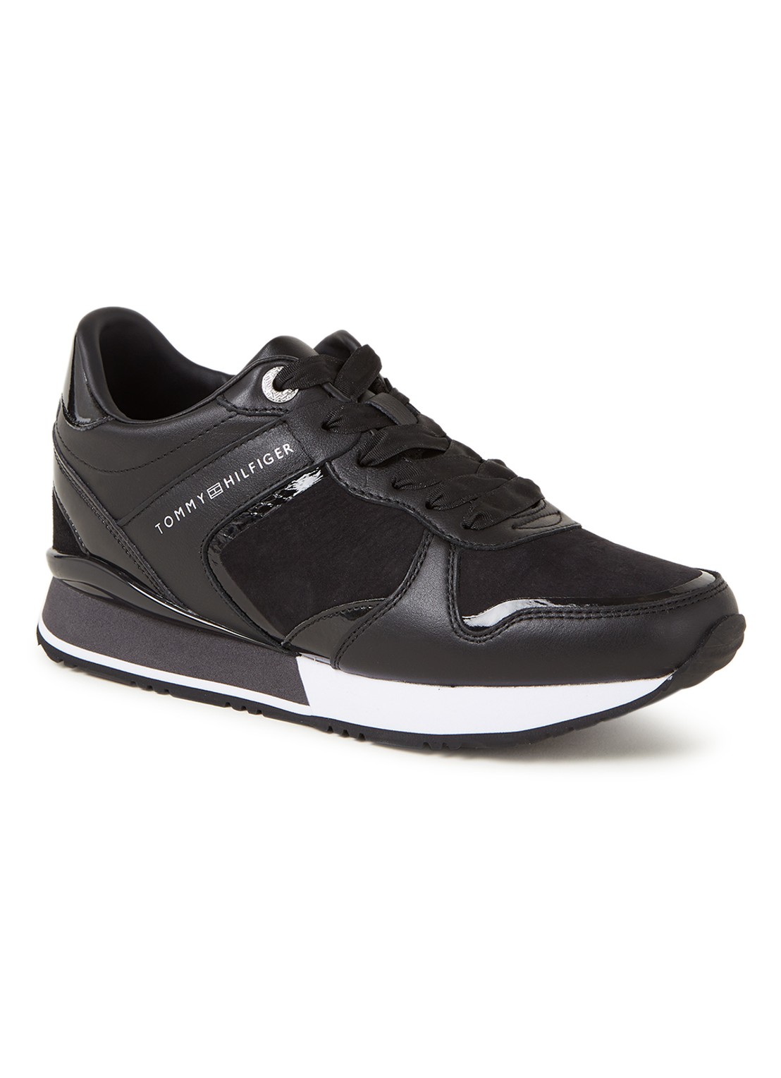 Tommy Hilfiger Sneaker met sleehak van leer - voorkant zwart
