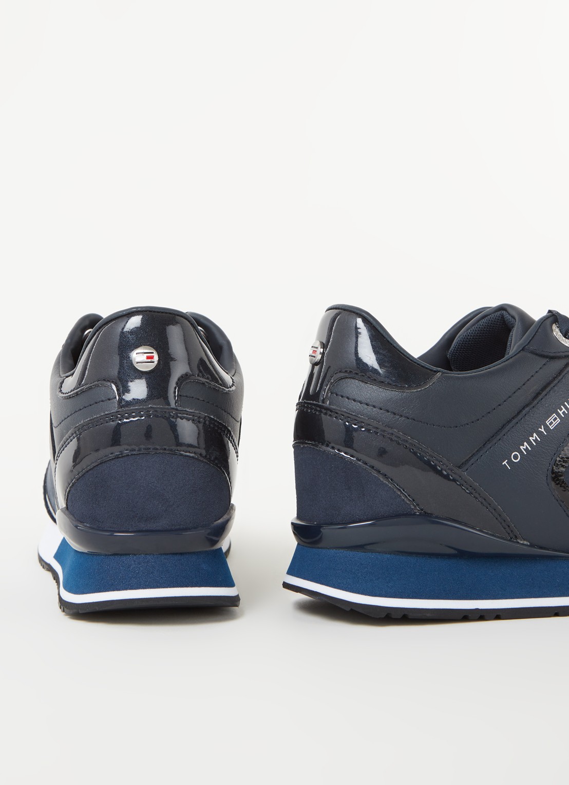 Tommy Hilfiger Sneaker met sleehak van leer - detail donkerblauw