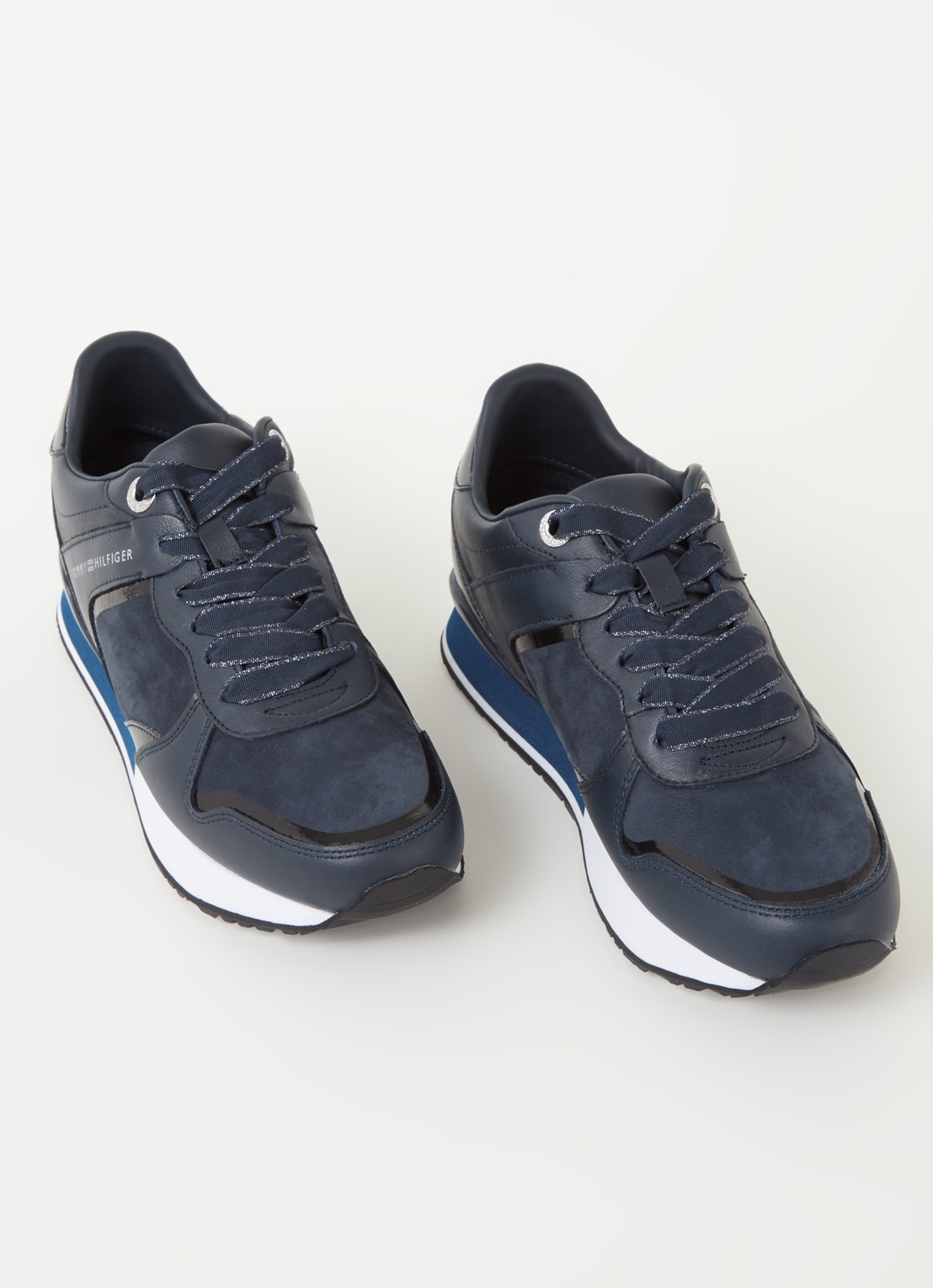 Tommy Hilfiger Sneaker met sleehak van leer - detail 2 donkerblauw