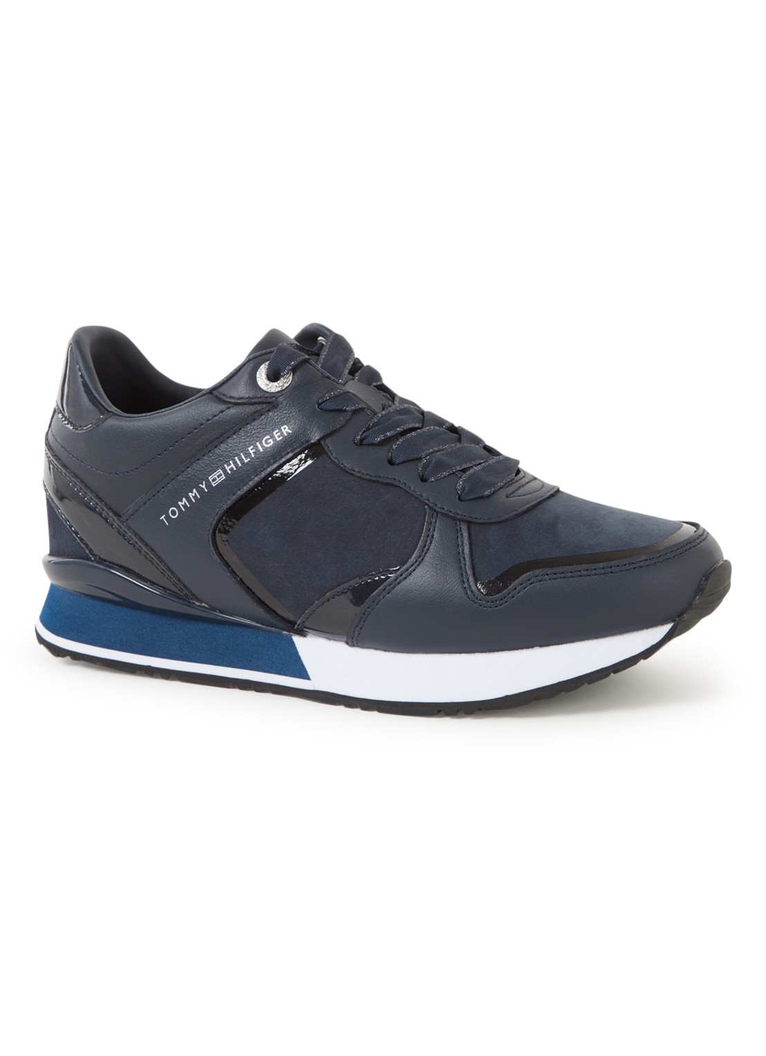 Tommy Hilfiger Sneaker met sleehak van leer - voorkant 4 donkerblauw