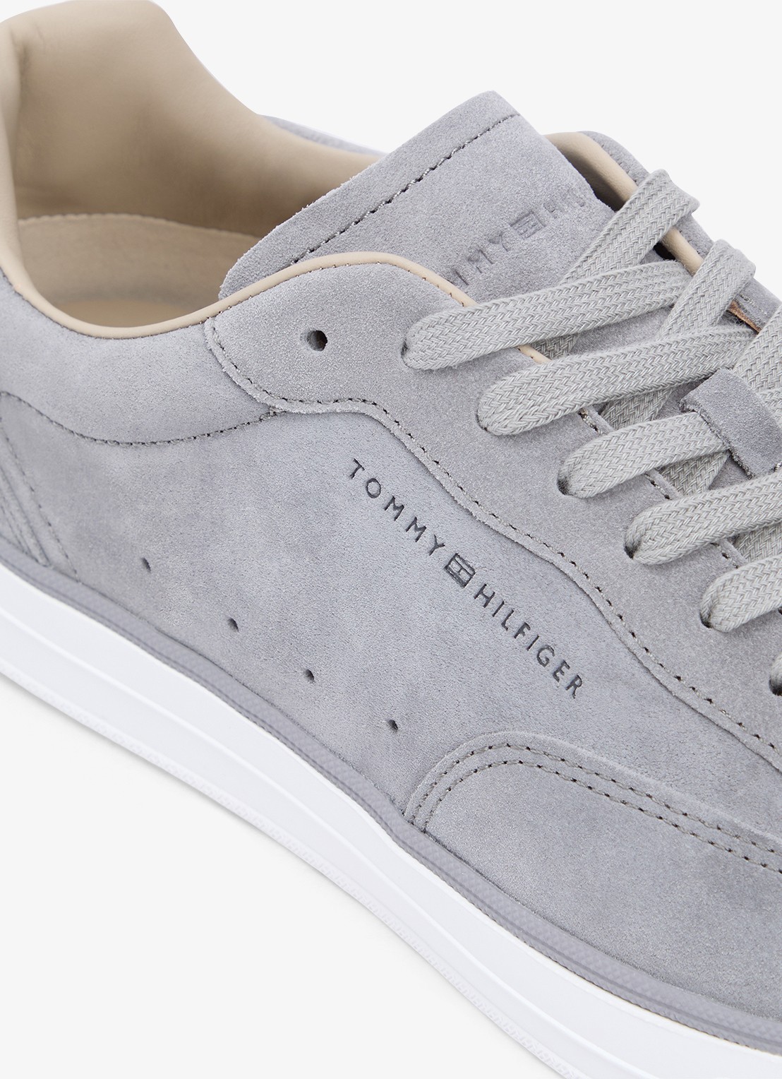 Tommy Hilfiger Sneaker van suède met logo - detail 3 licht grijs