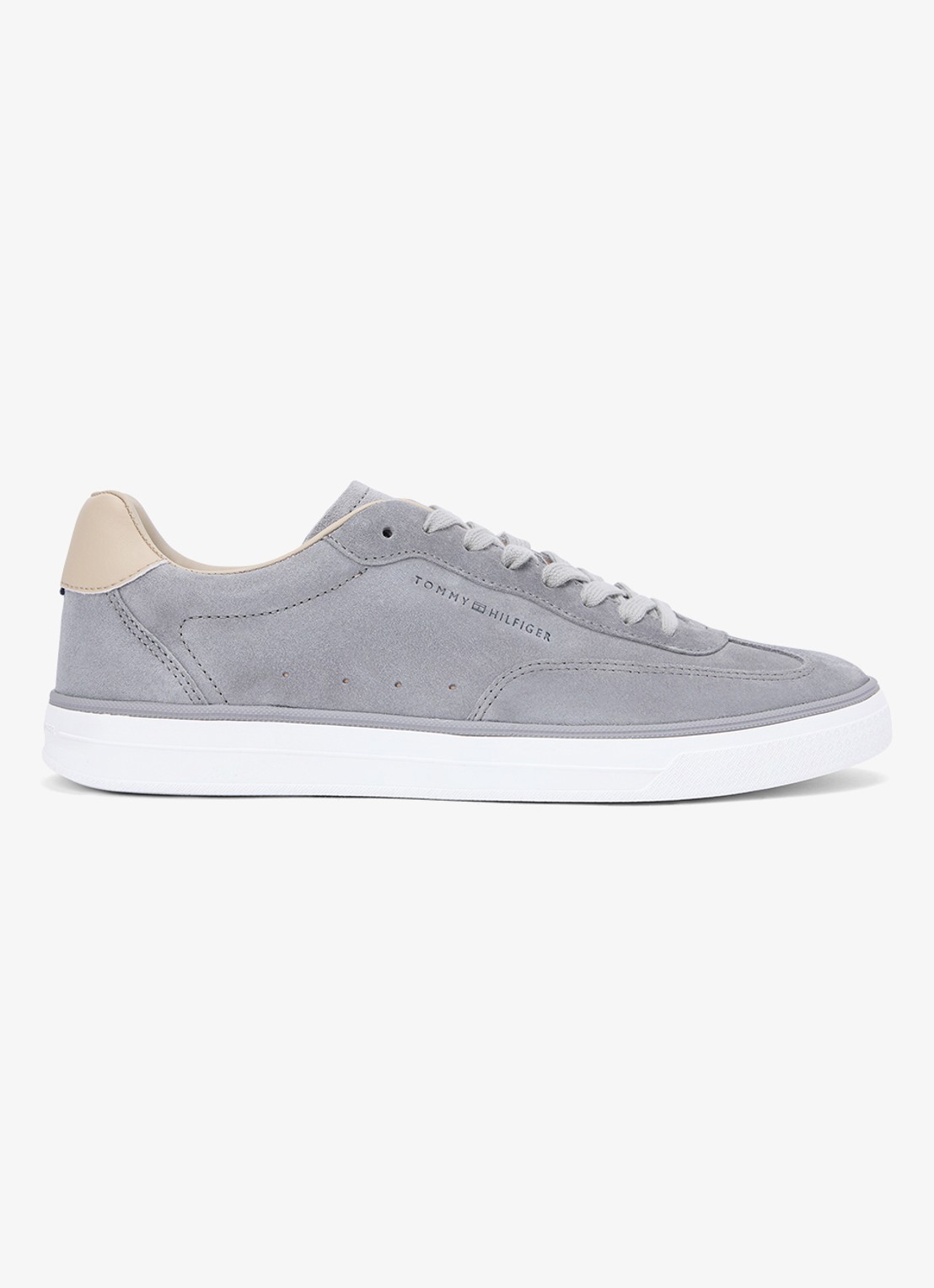 Tommy Hilfiger Sneaker van suède met logo - voorkant 4 licht grijs