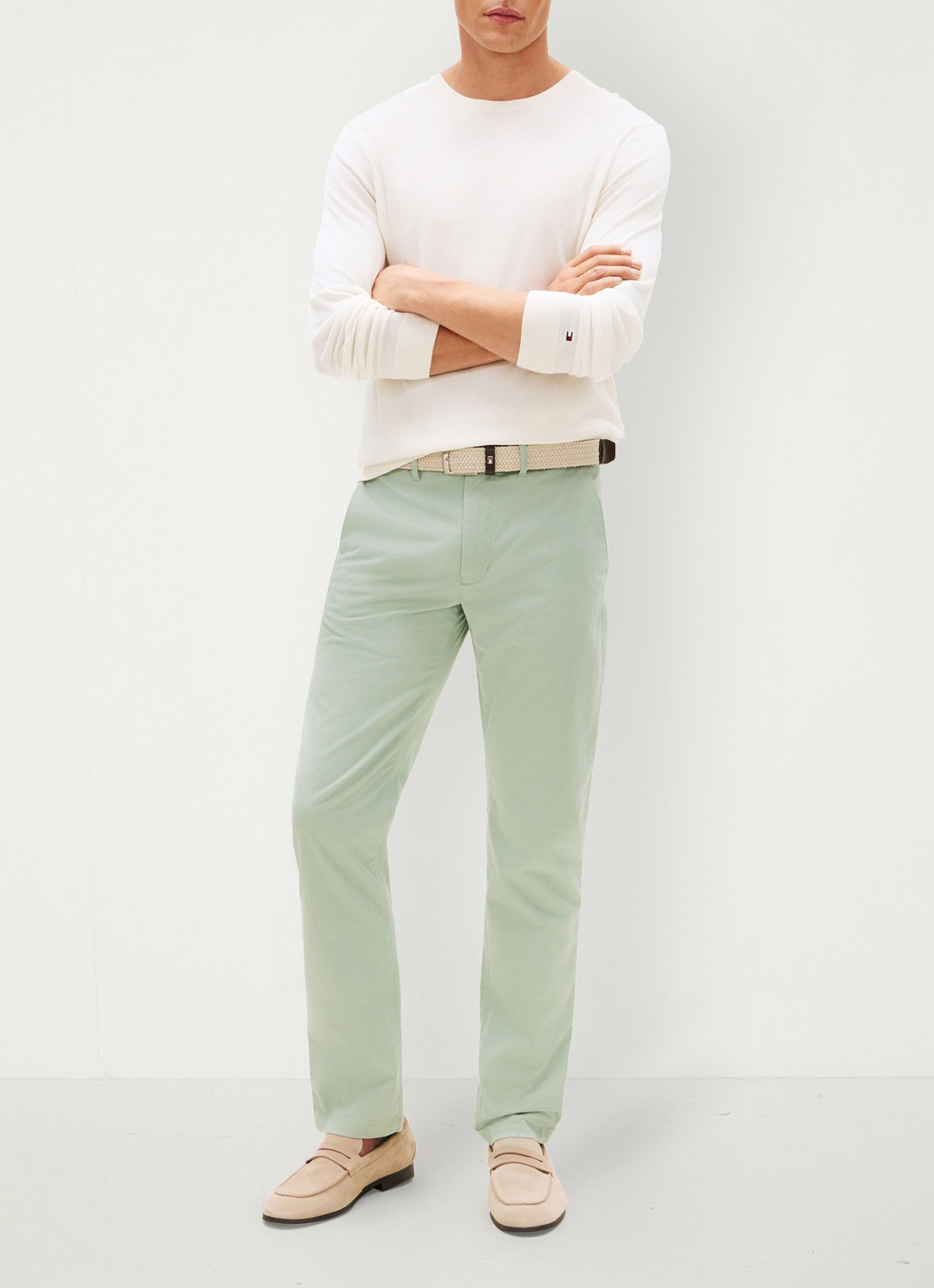 Tommy Hilfiger Straight fit chino met steekzakken - voorkant 3 lichtgroen
