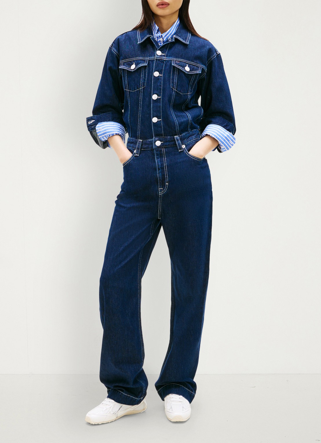 Tommy Hilfiger Straight fit jumpsuit in katoenblend - voorkant 6 jeans