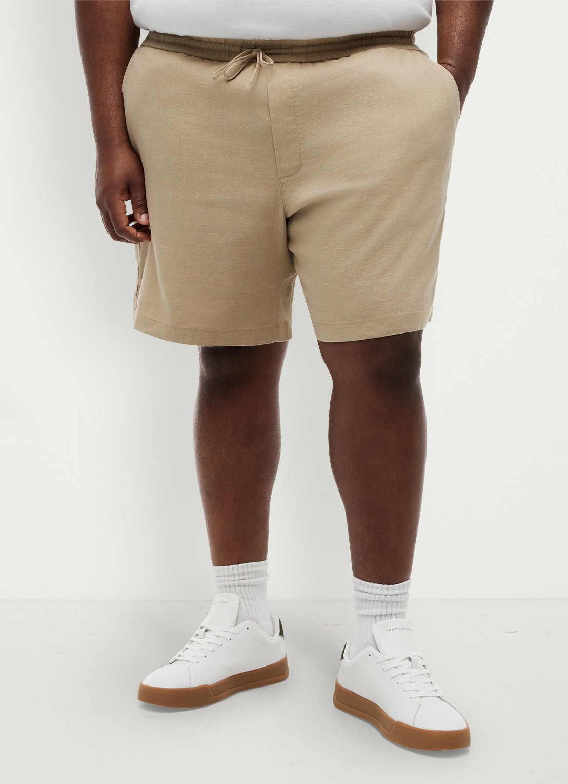 Tommy Hilfiger Straight fit korte broek in linnenblend - detail 3 beige