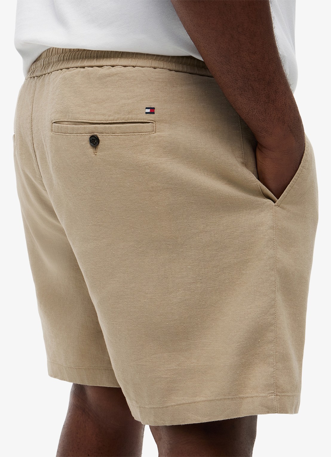 Tommy Hilfiger Straight fit korte broek in linnenblend - detail 4 beige